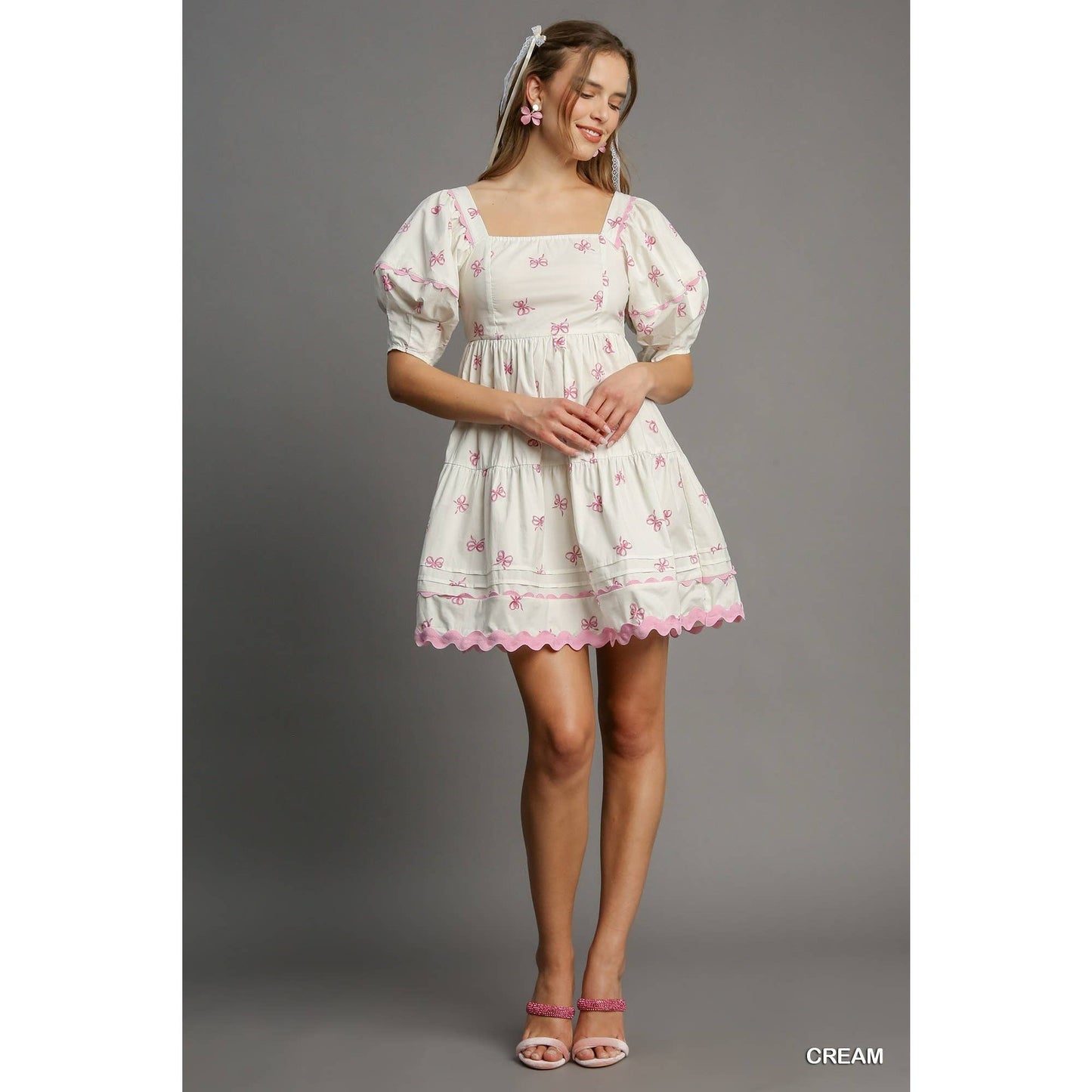 Tiered Bow Print Short Dress