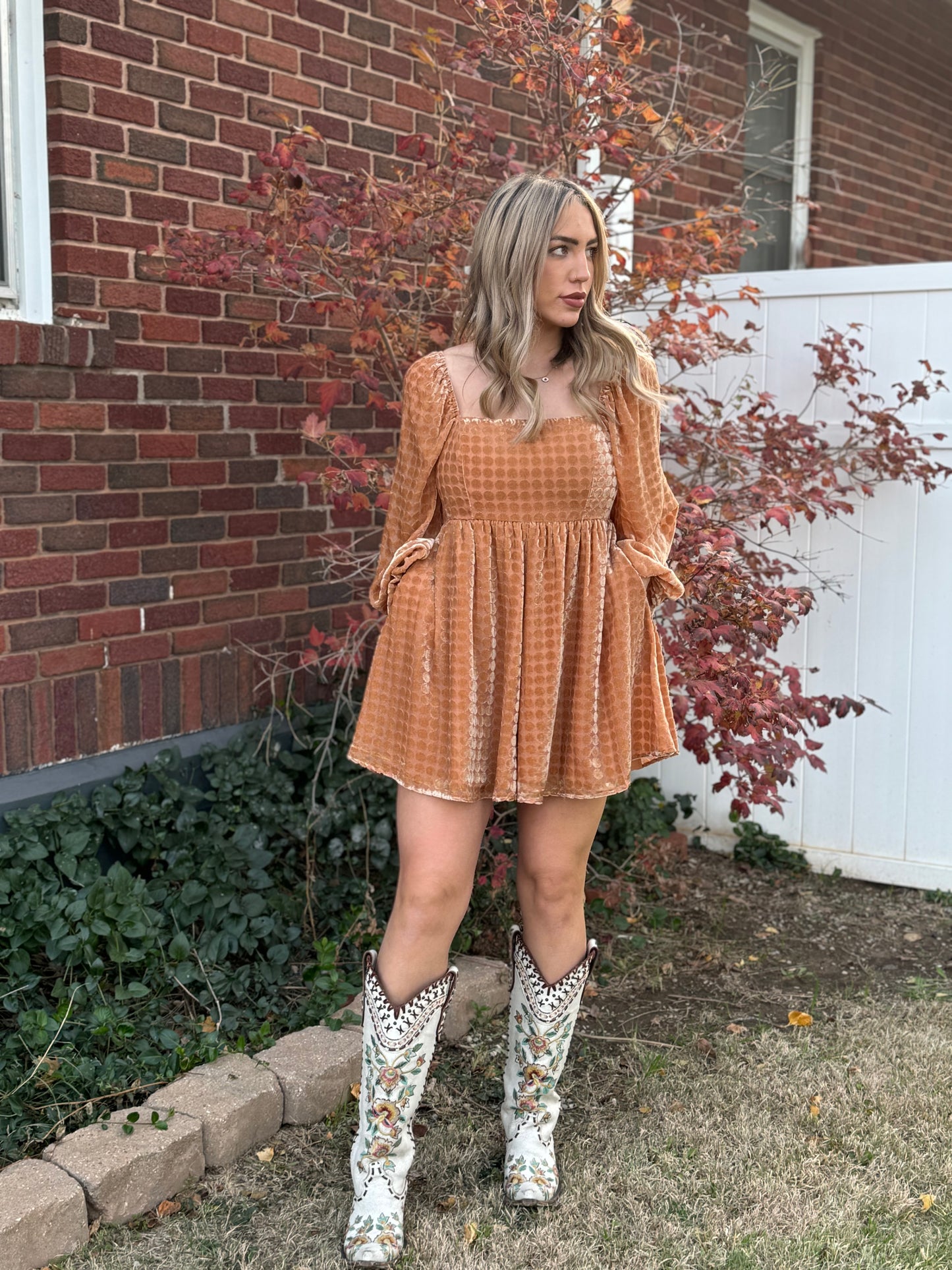 Velvet Long Sleeve Square Neck Flowy Romper