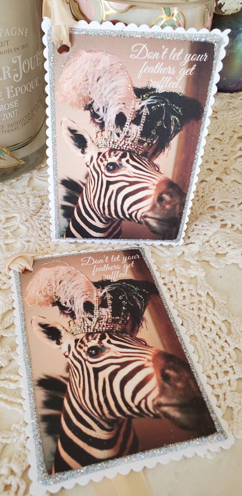Gift Tag Zebra n Feathers