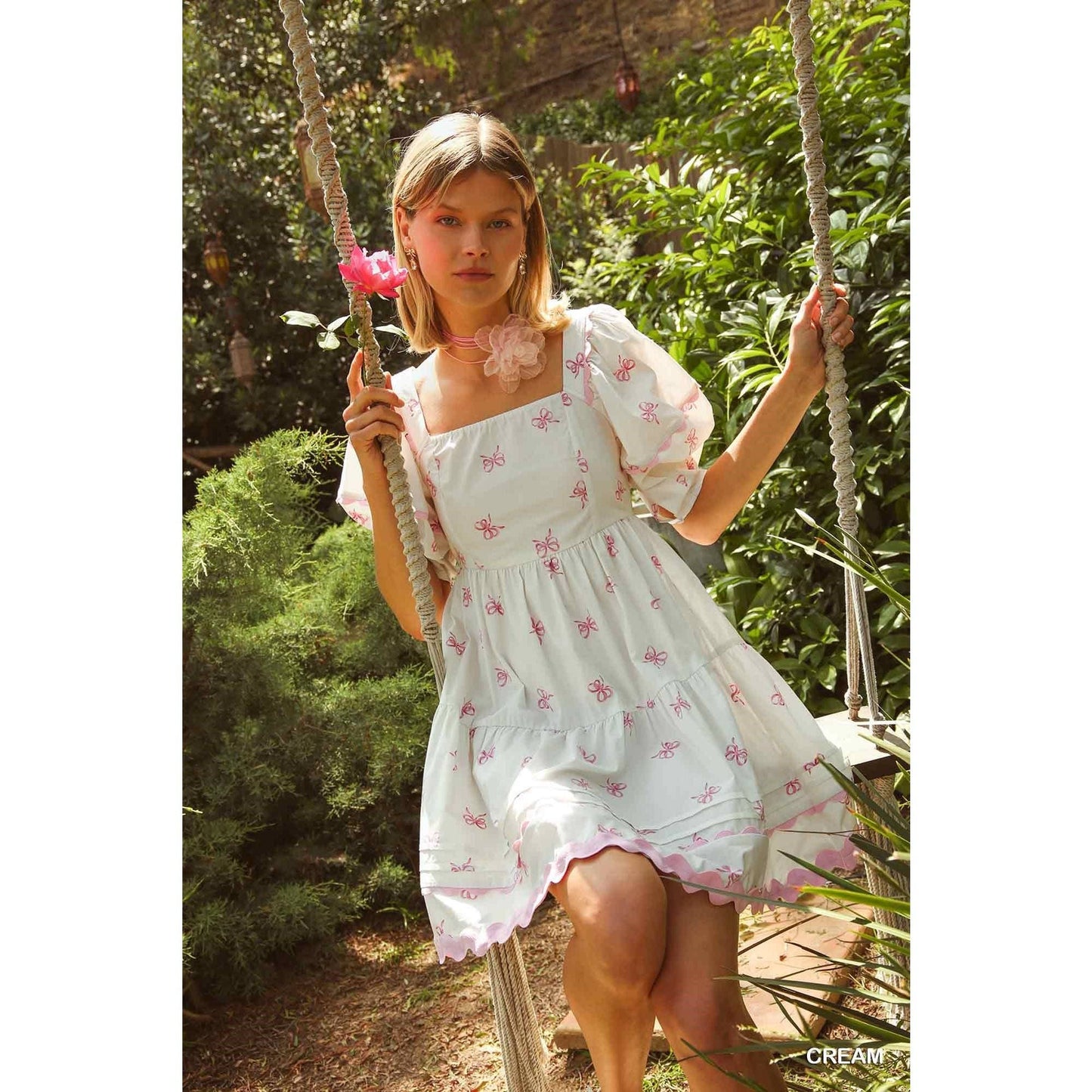 Tiered Bow Print Short Dress