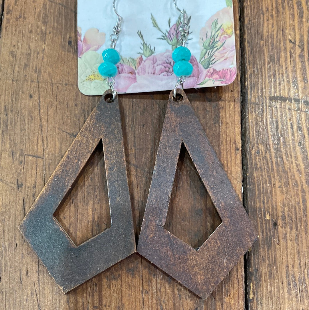 Wooden beaded turquoise earrings