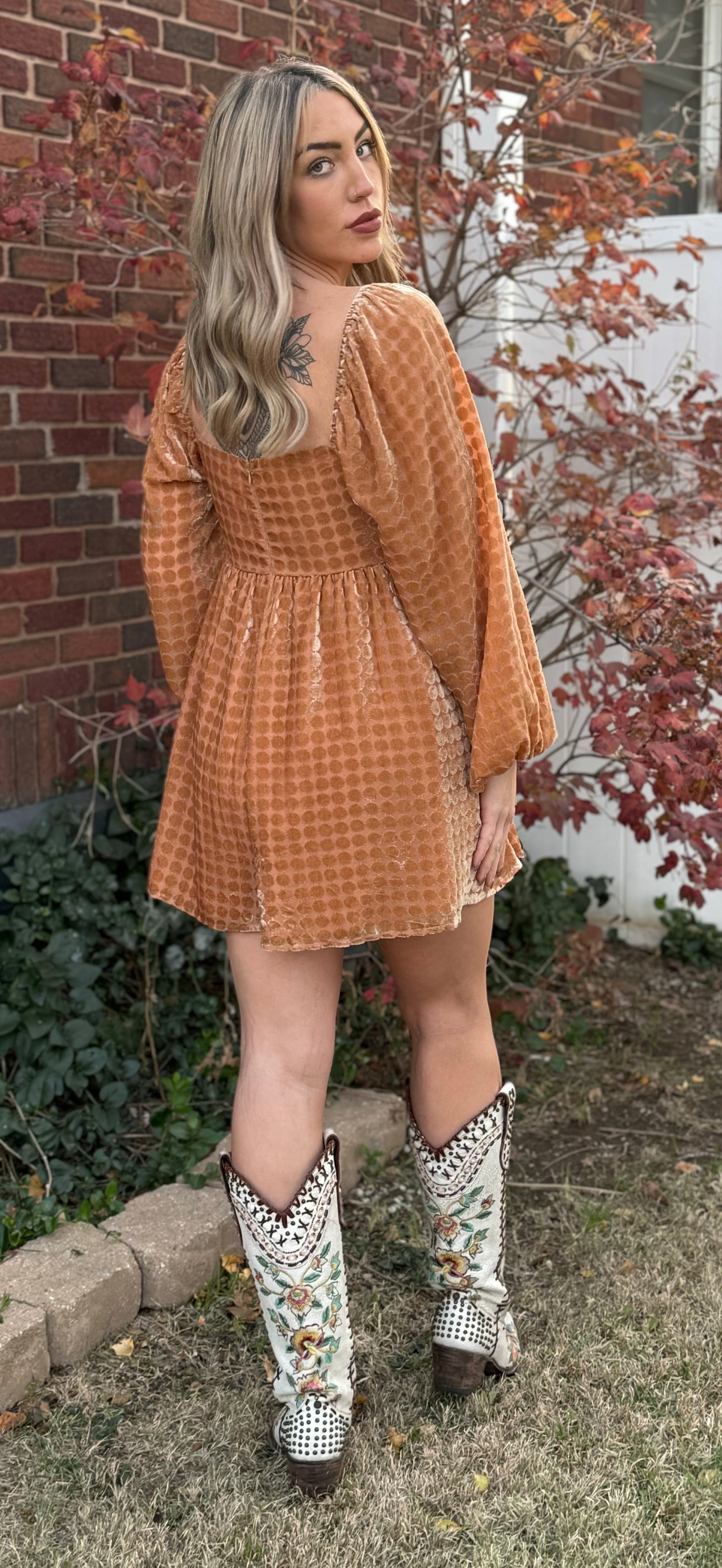 Velvet Long Sleeve Square Neck Flowy Romper