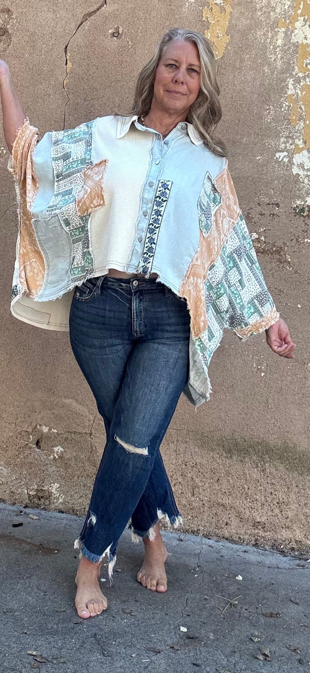 Oversized mixed print top