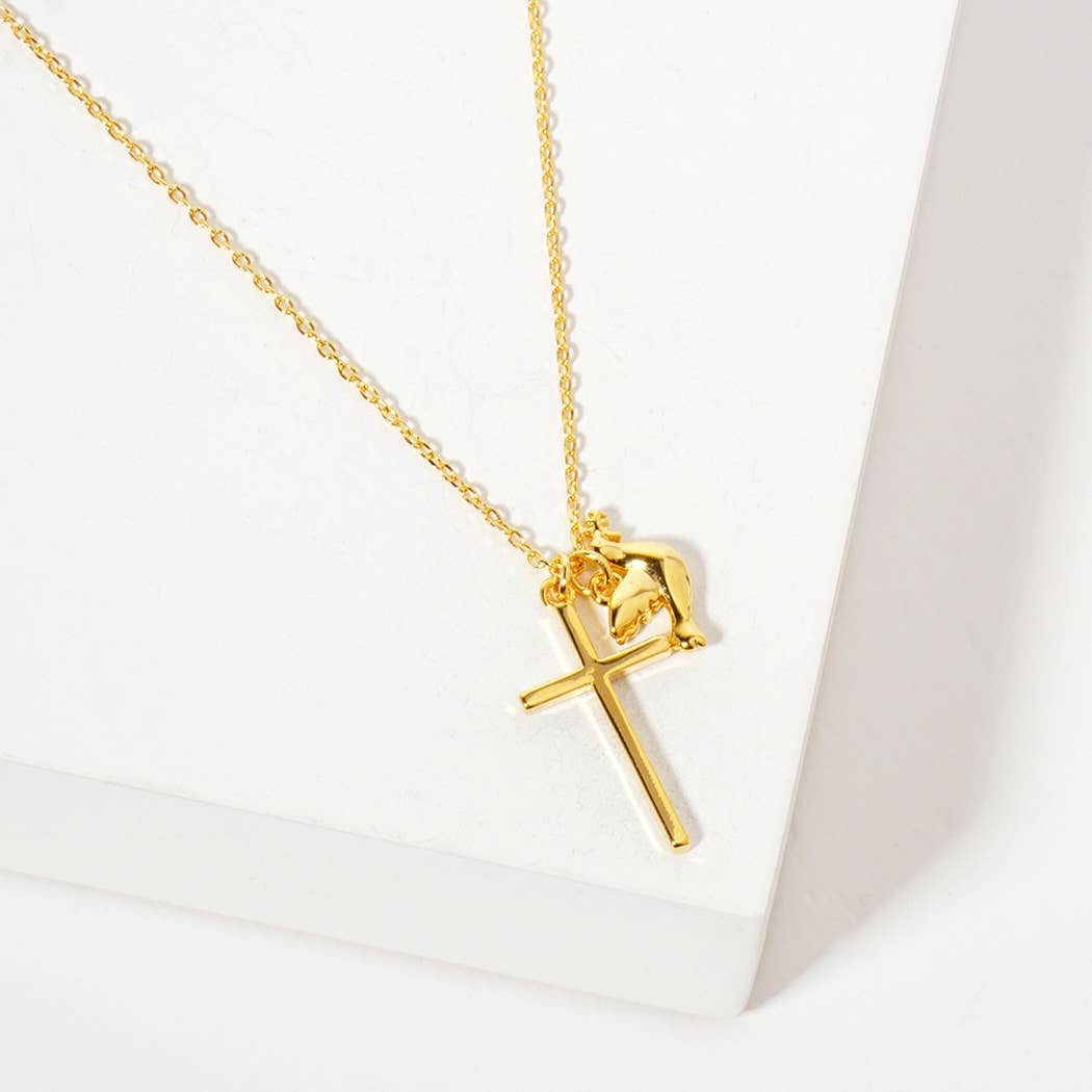 Romans 15 13 Dainty Cross Dove Charm Necklace