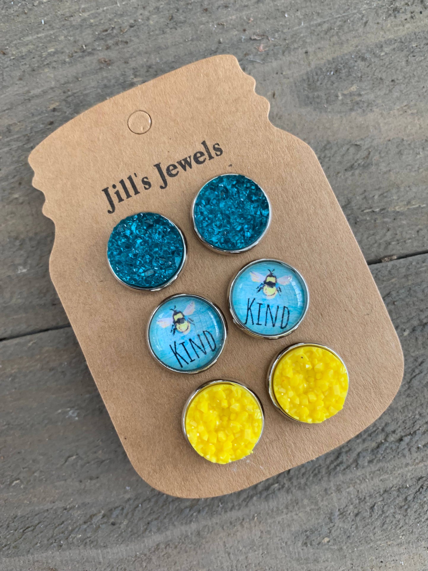 Bee Kind Triple Faux Druzy 3 Earring Set