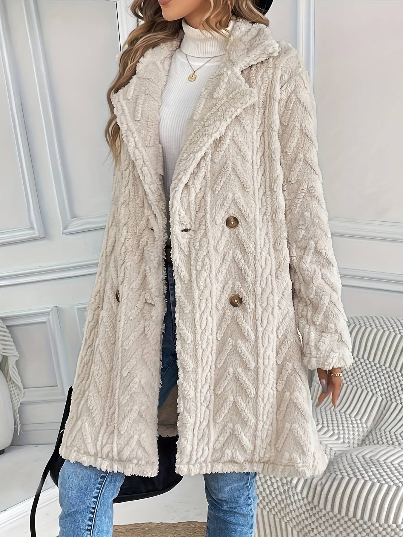 Reversible Plush Slip Pockets Casual Long Coat