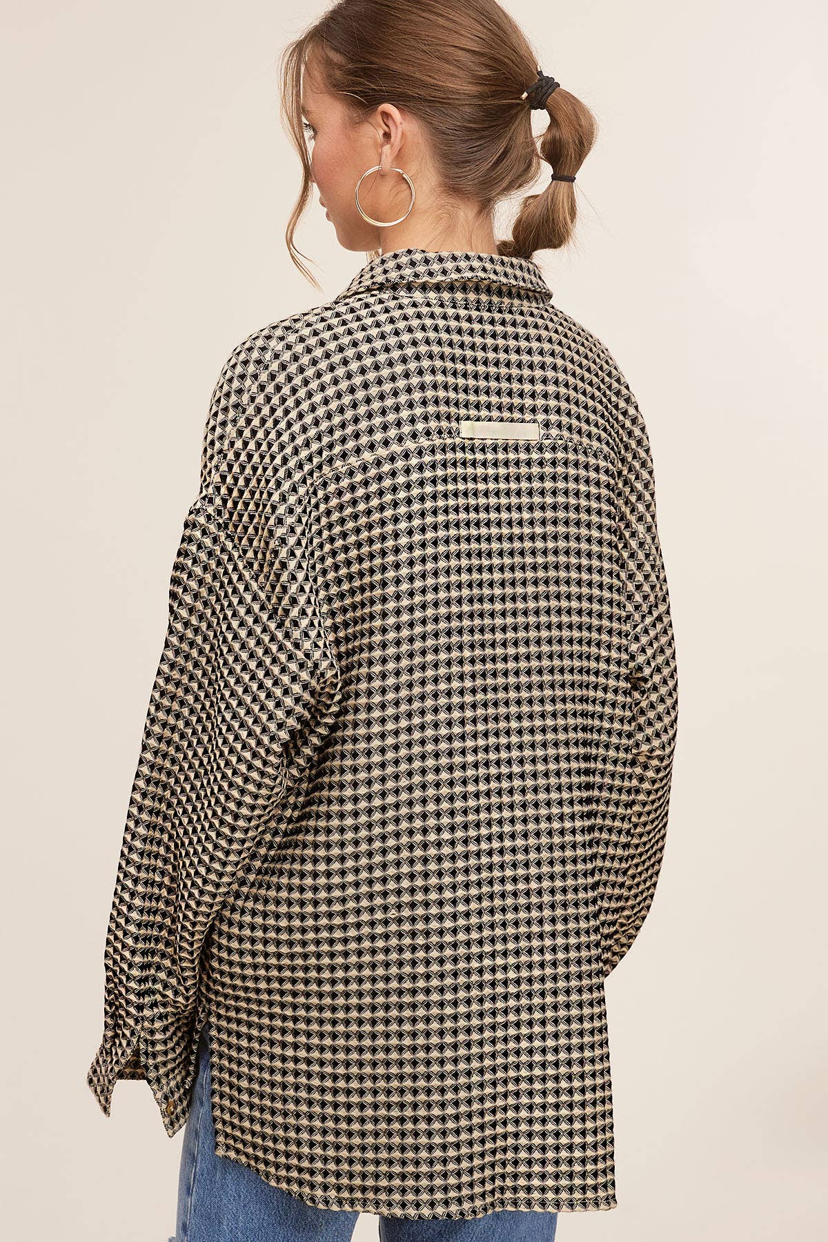 Unique Waffle Textured Oversized Button Down Shacket