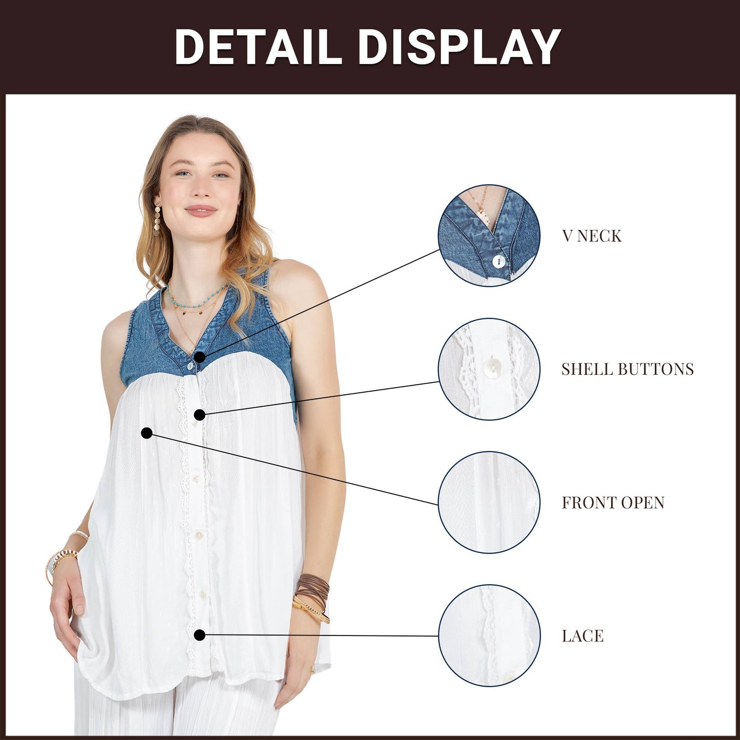 Chic V-Neck Front-Open Top with Artistic Patchwork