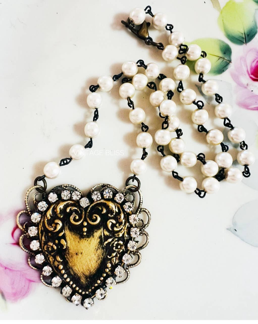Brass Patina Heart Filigree Necklace