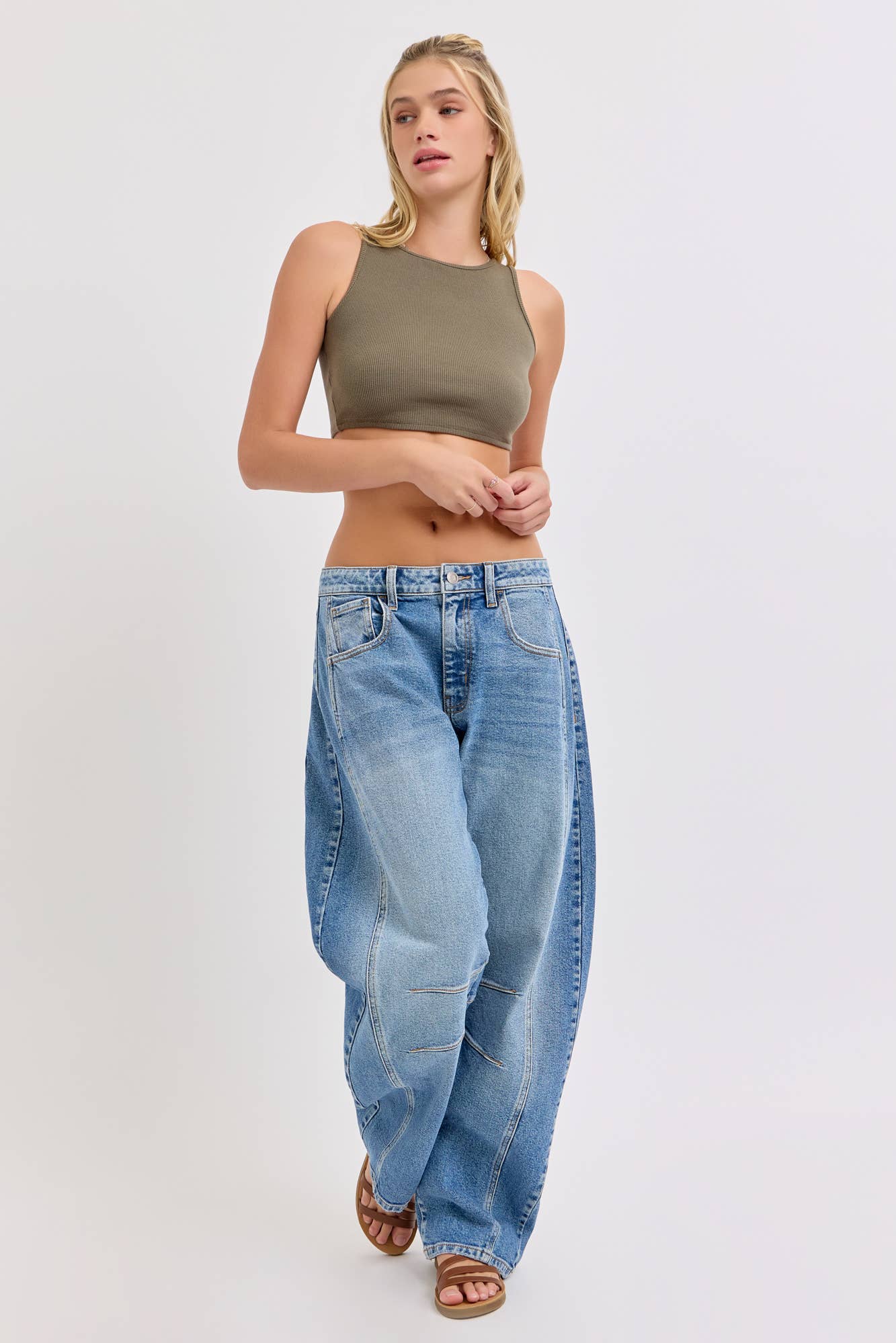 Mid Waisted Barrel Leg with Long Inseam