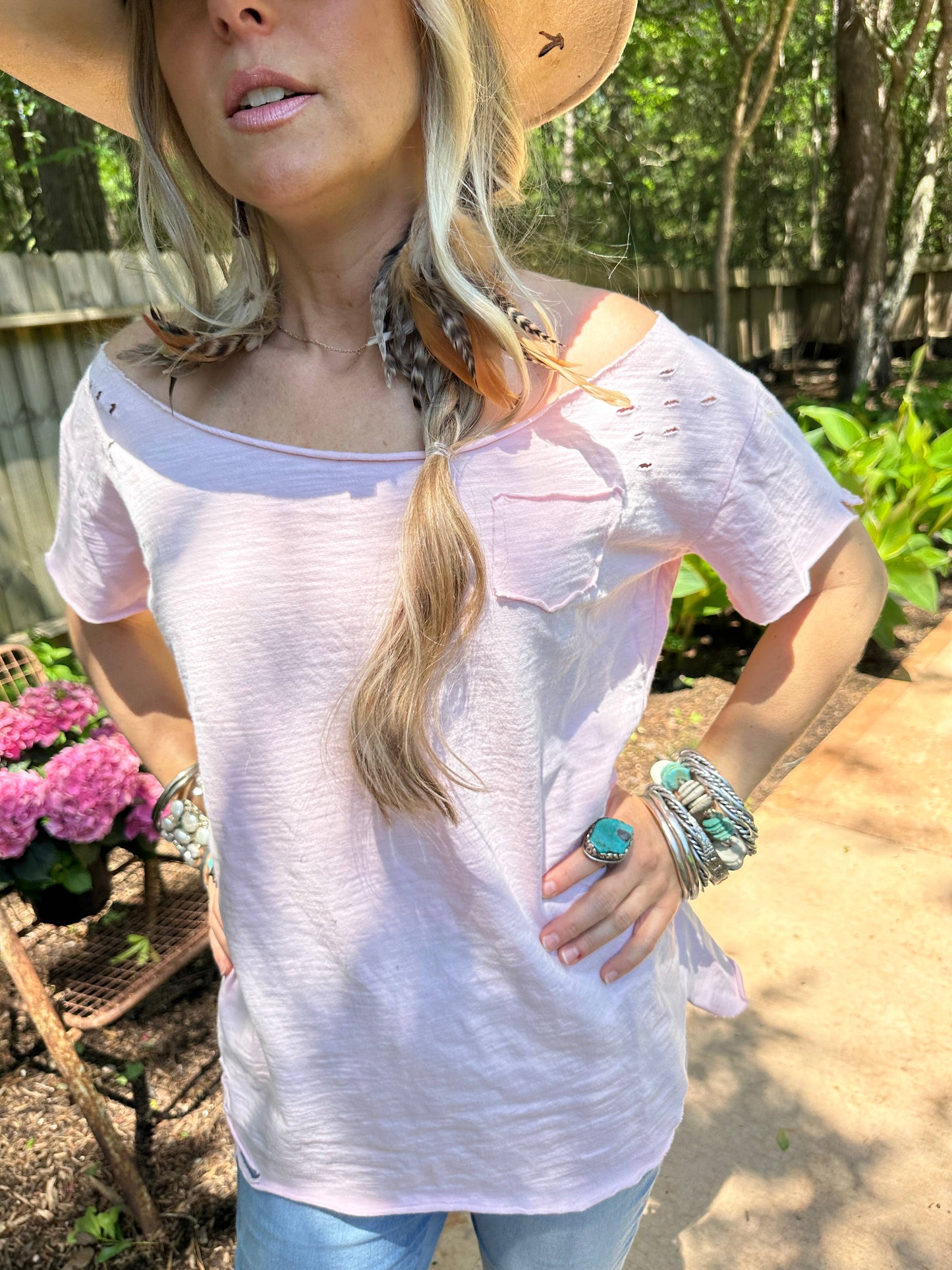 Light Pink Ripped Tattered Shirt