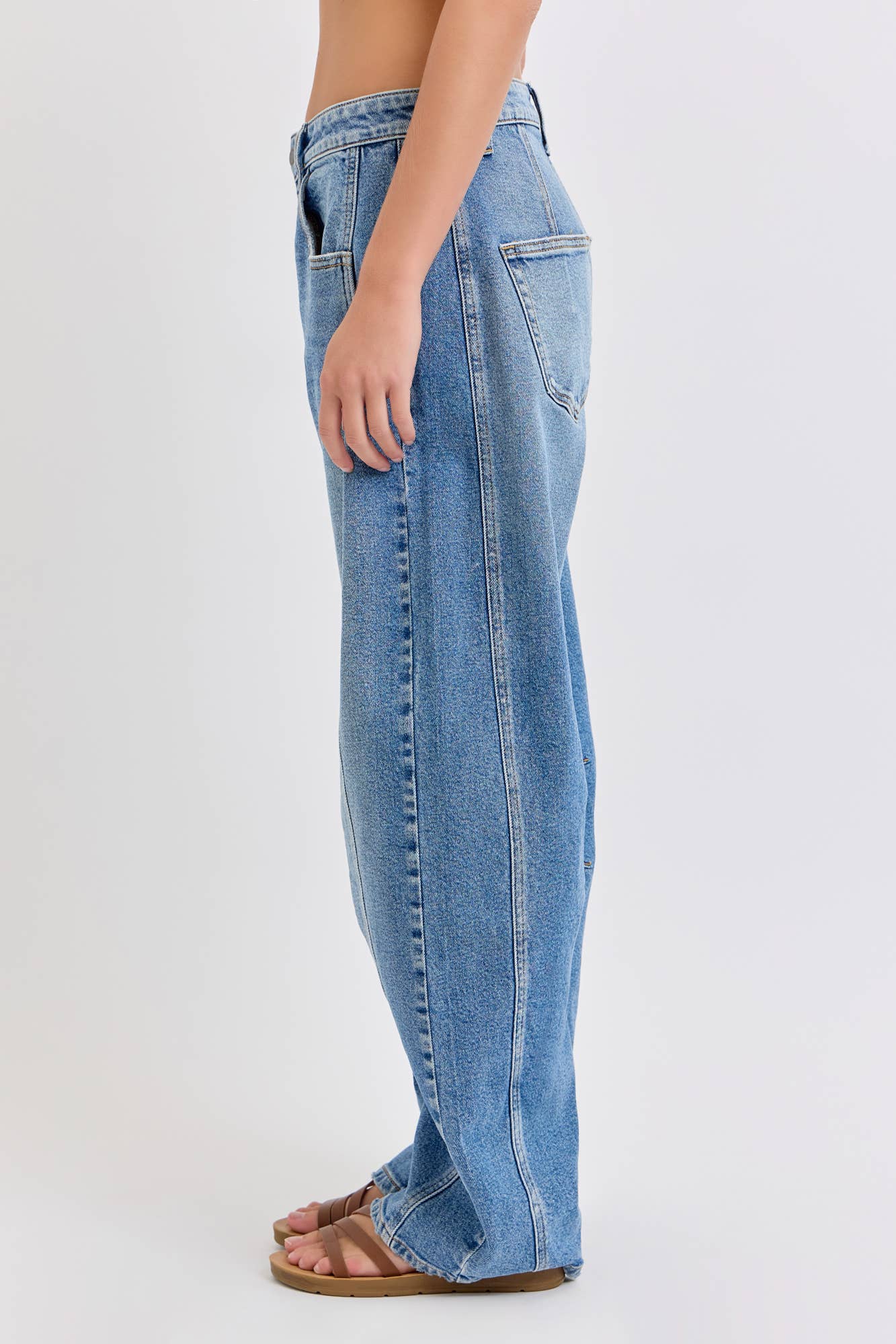 Mid Waisted Barrel Leg with Long Inseam