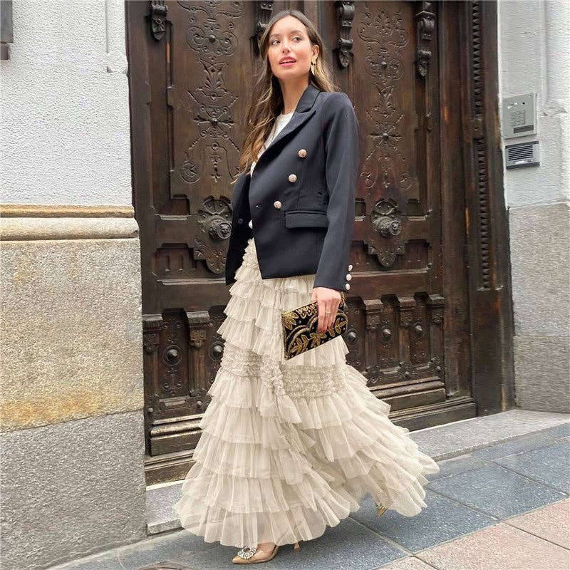 Chic Solid Color Mesh Cake Skirt