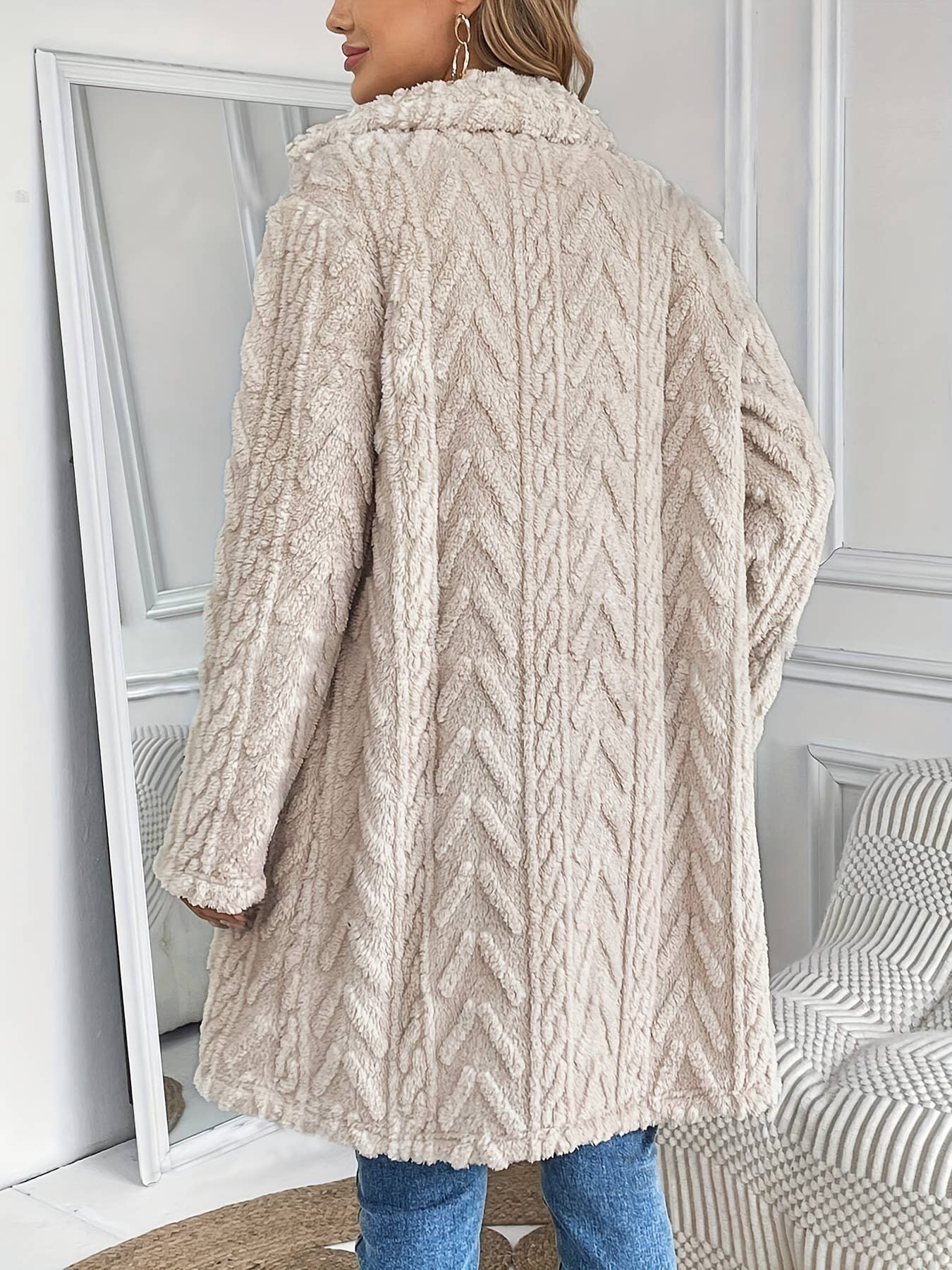 Reversible Plush Slip Pockets Casual Long Coat