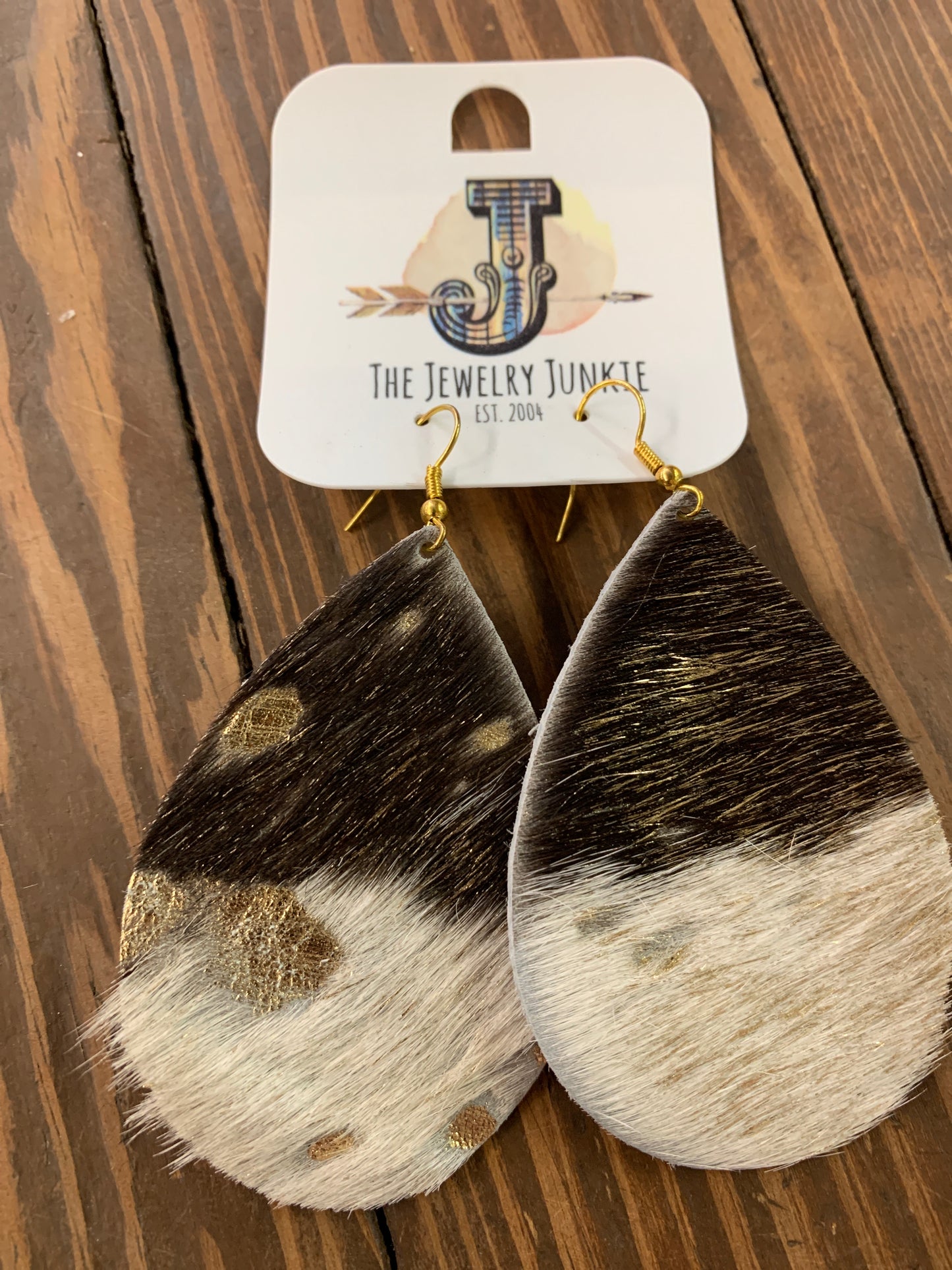 Leather acid wash teardrop earrings