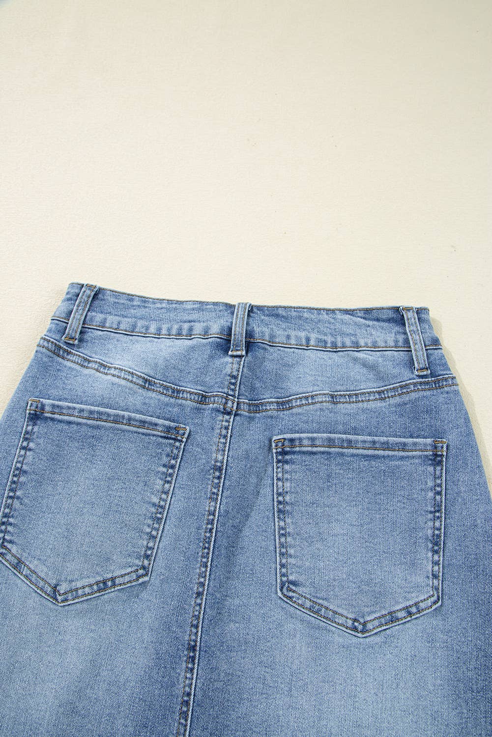 Dasha | Distressed Bottom Denim Midi Skirt