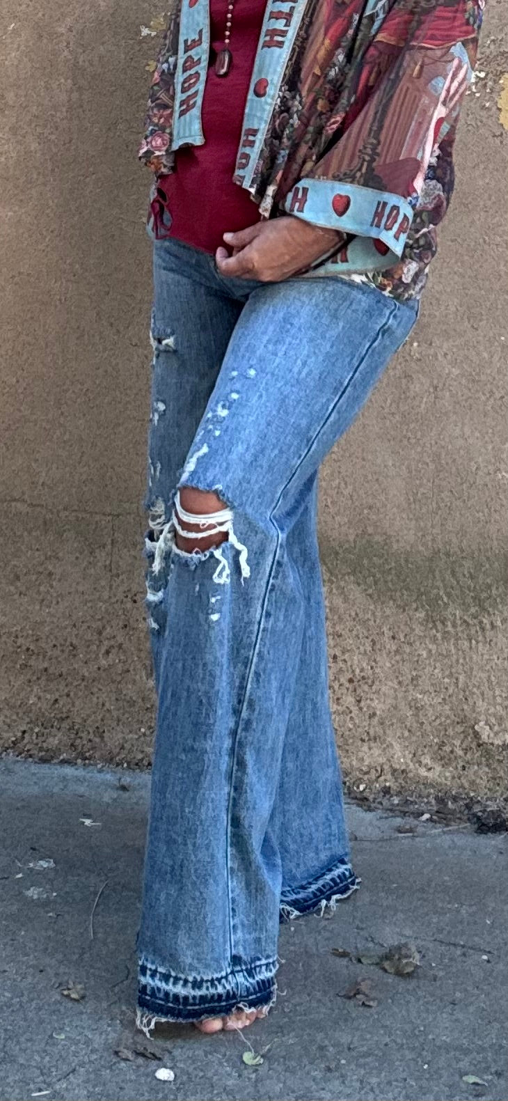 DISTRESSED HIGH RISE RIGID VINTAGE WIDE LEG JEANS