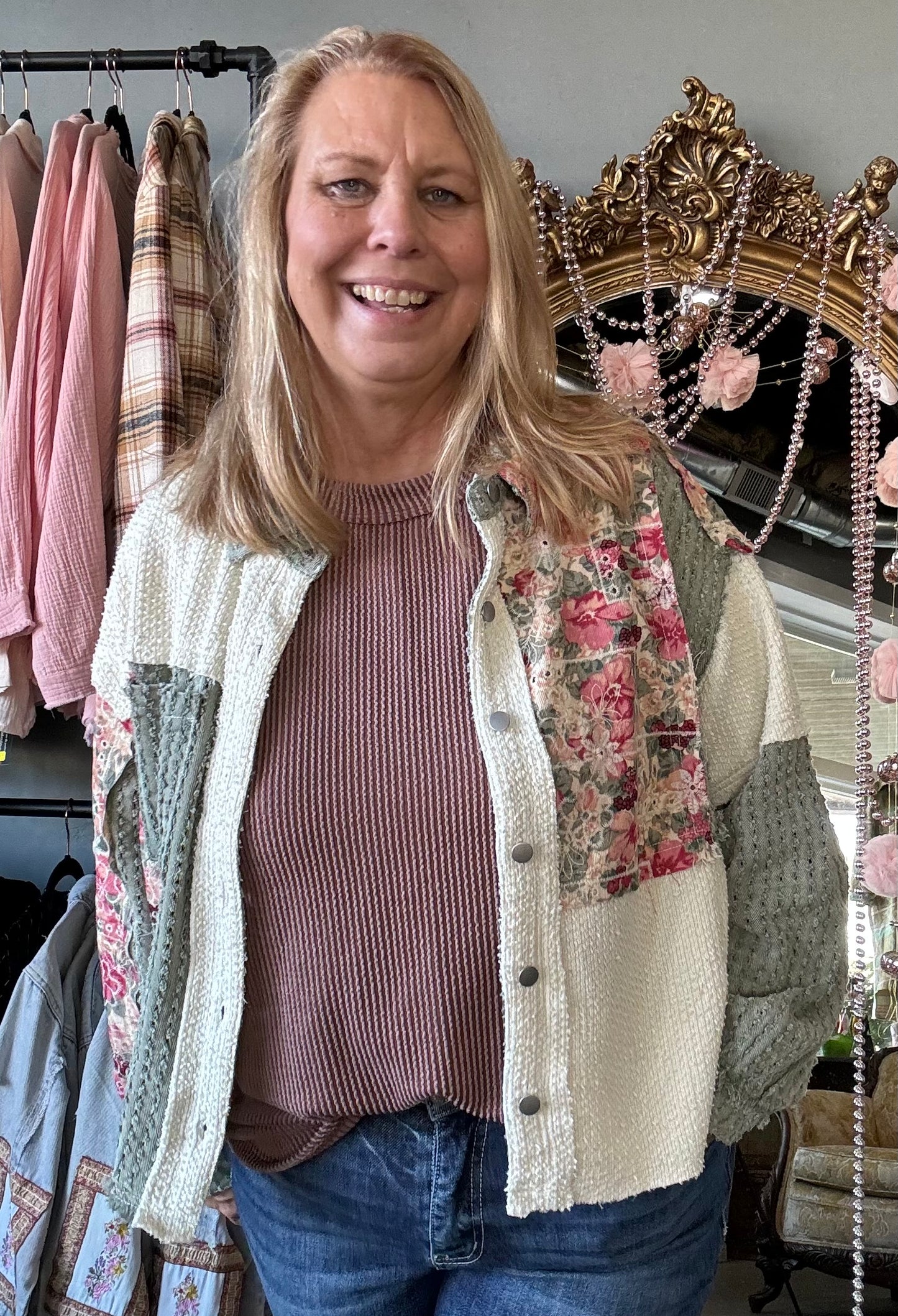 Oversize textured twill floral print jacket