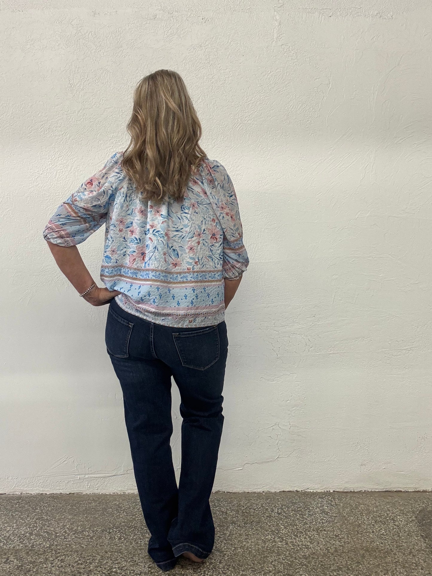 BOHO FLORAL BORDER SQUARE NECK BLOUSON BLOUSE TOP