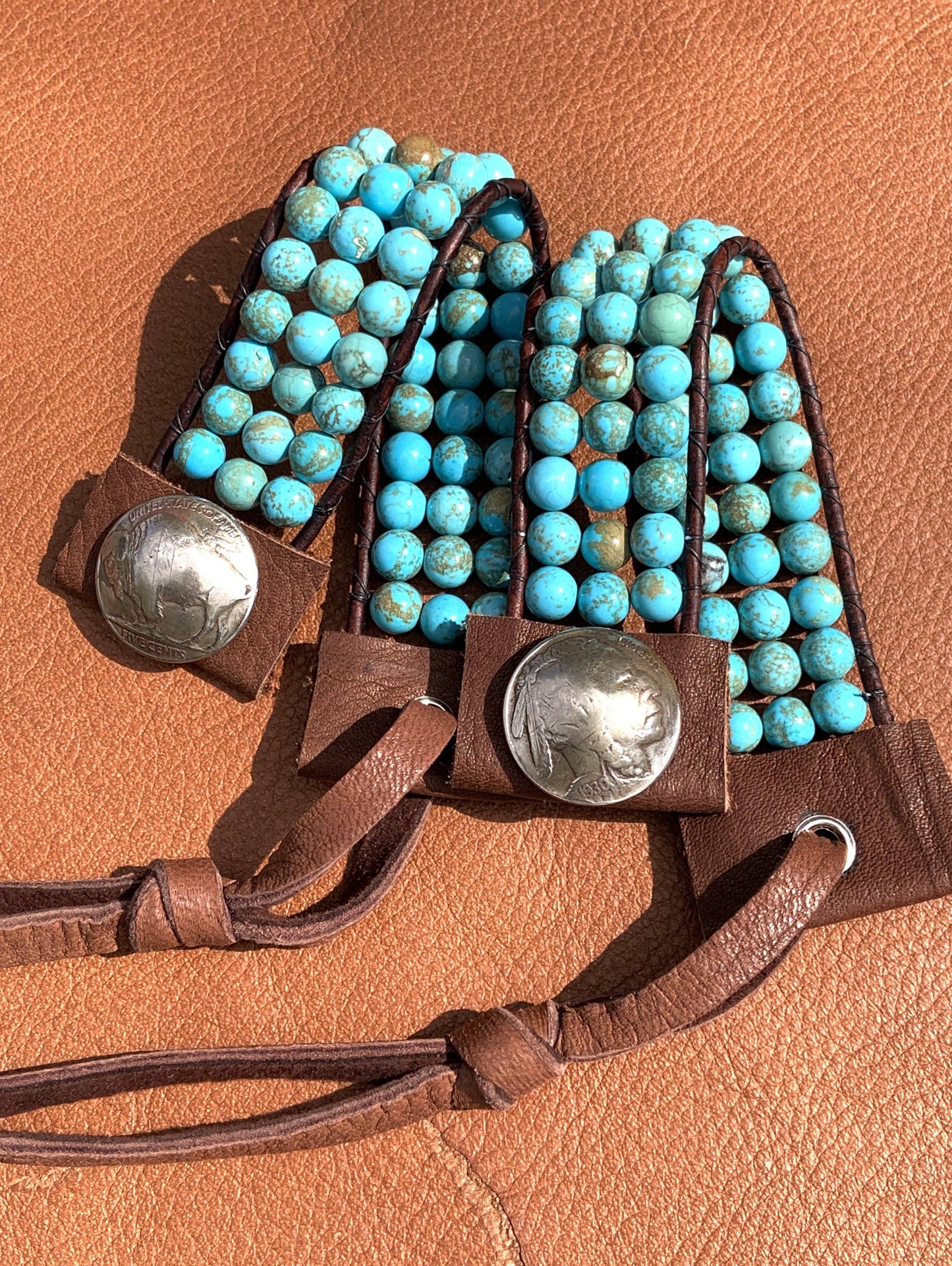 Turquoise And Leather Western Cuff Bracelet
