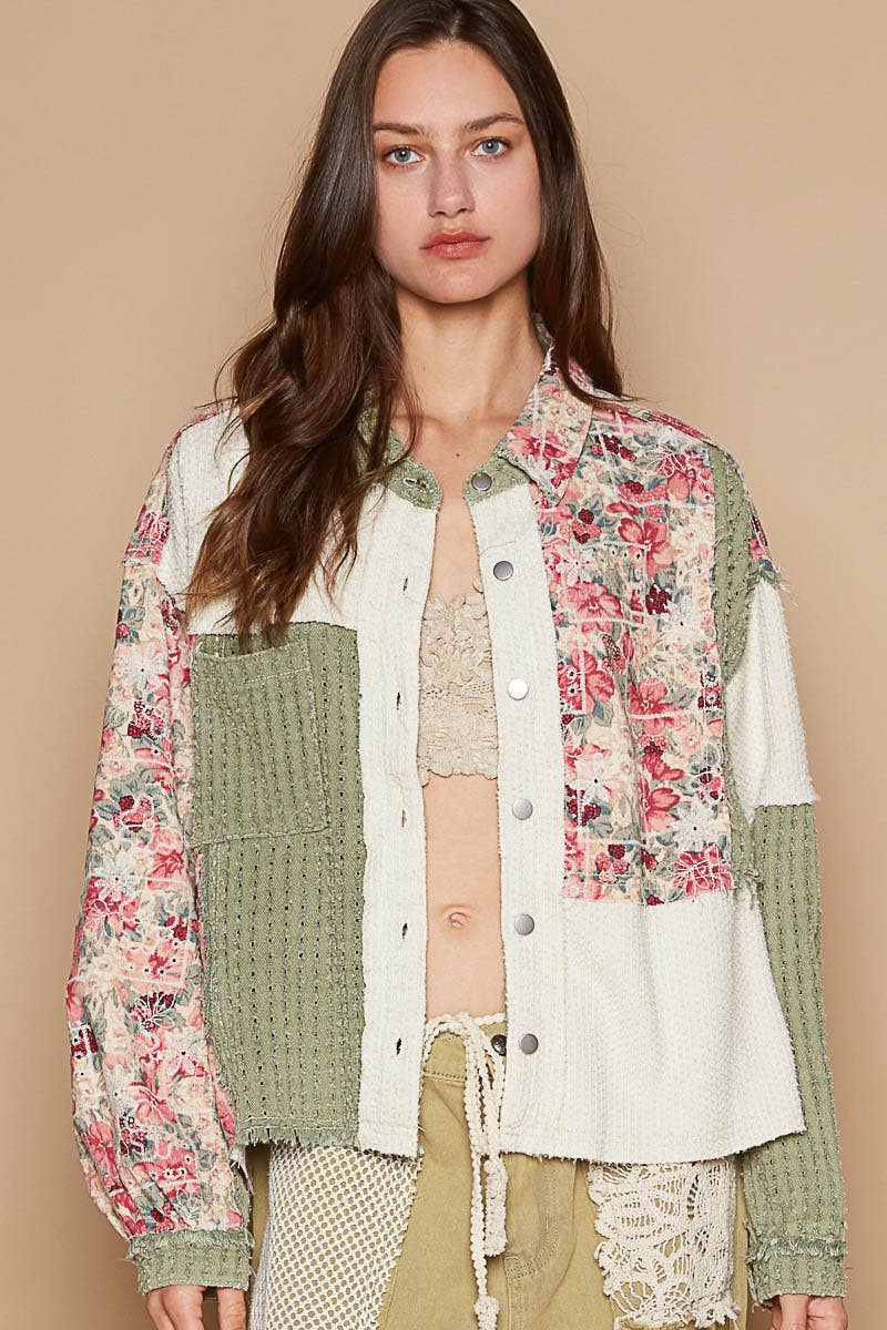 Oversize textured twill floral print jacket