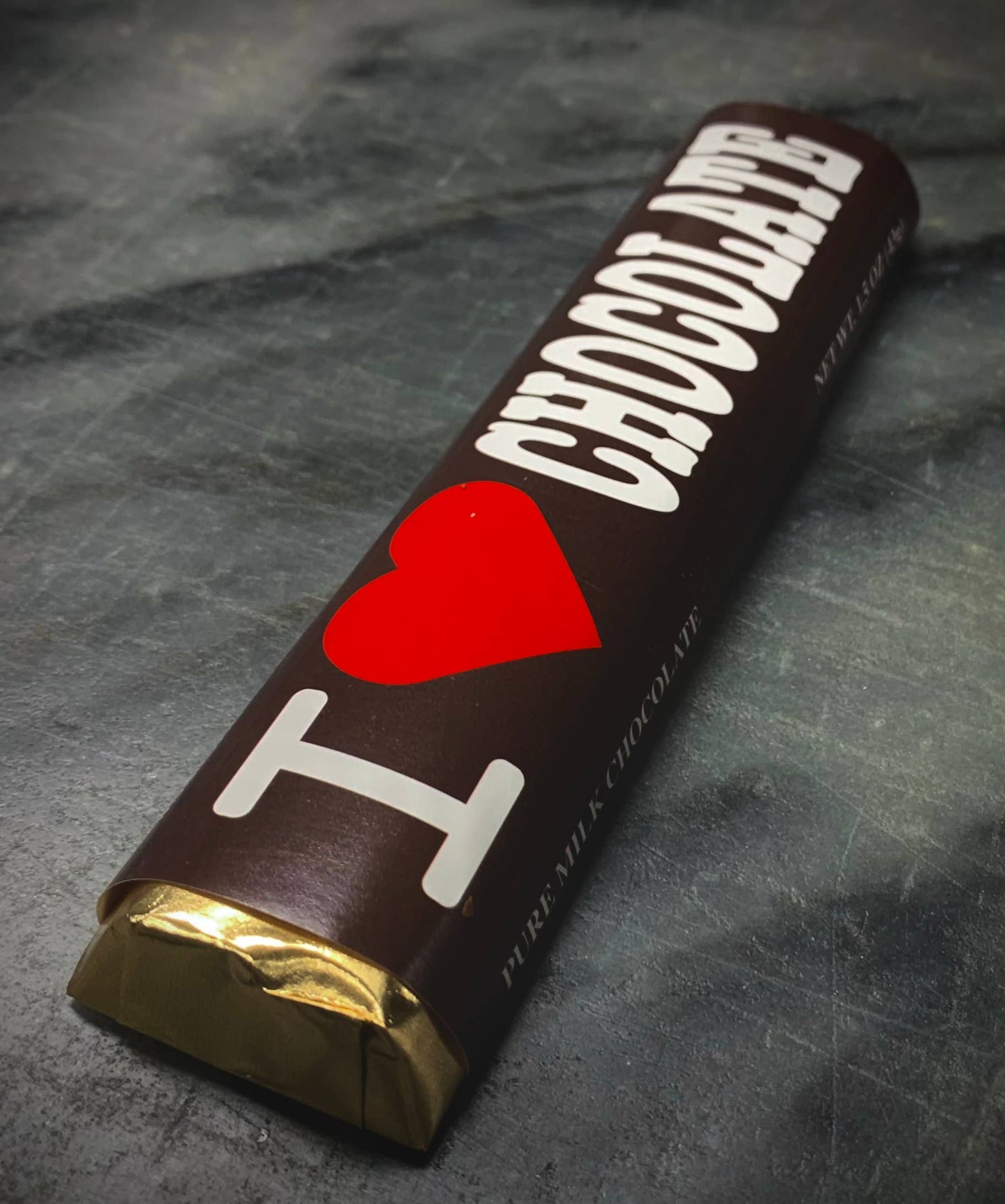 -Chocolate Bar “I ❤️ Chocolate” Milk Choc w/Gold Wrapper