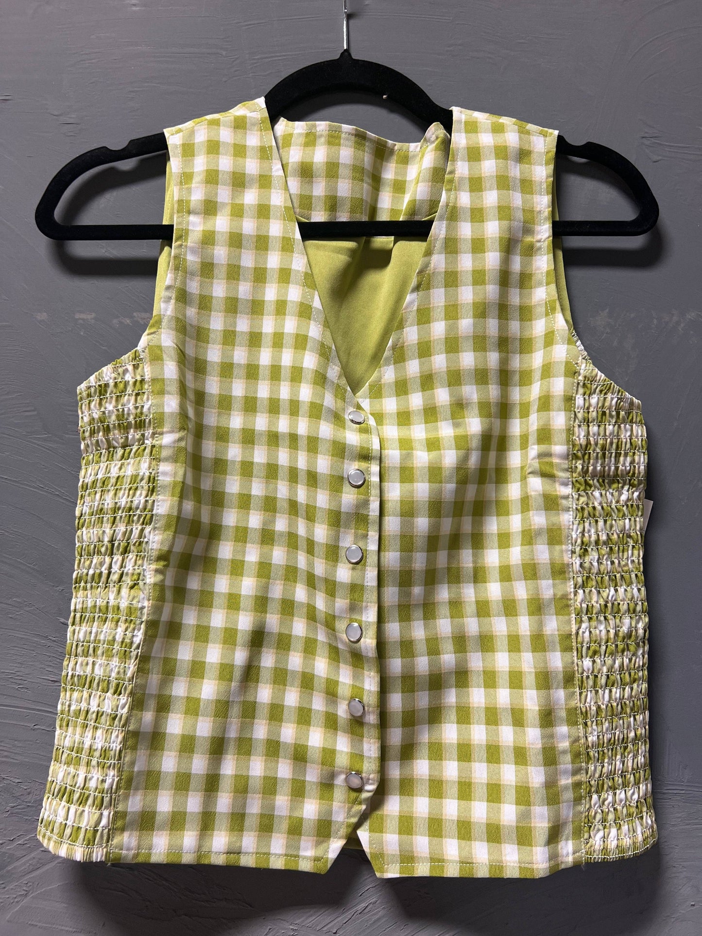 GREEN GINGHAM SNAP VEST