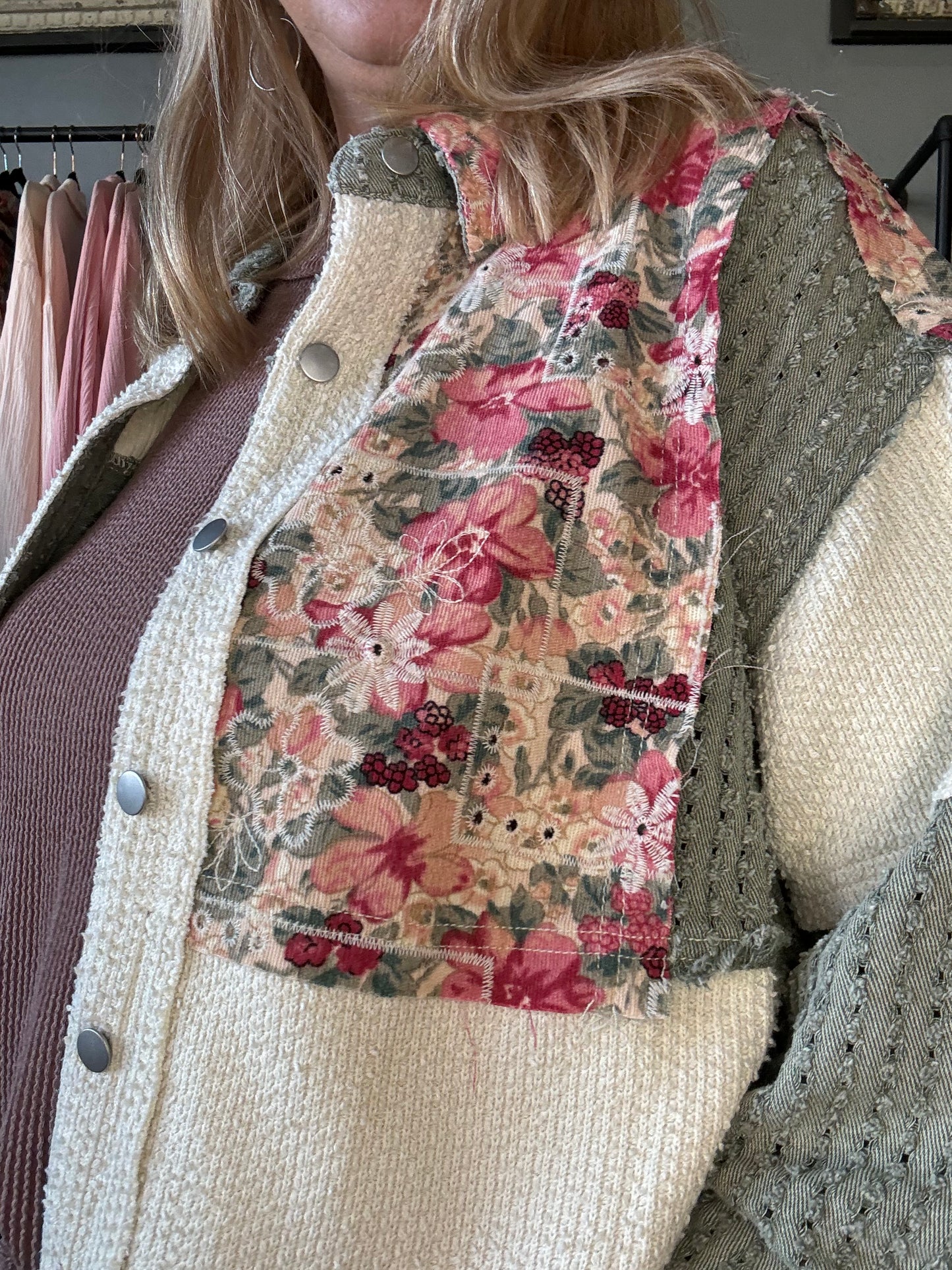 Oversize textured twill floral print jacket