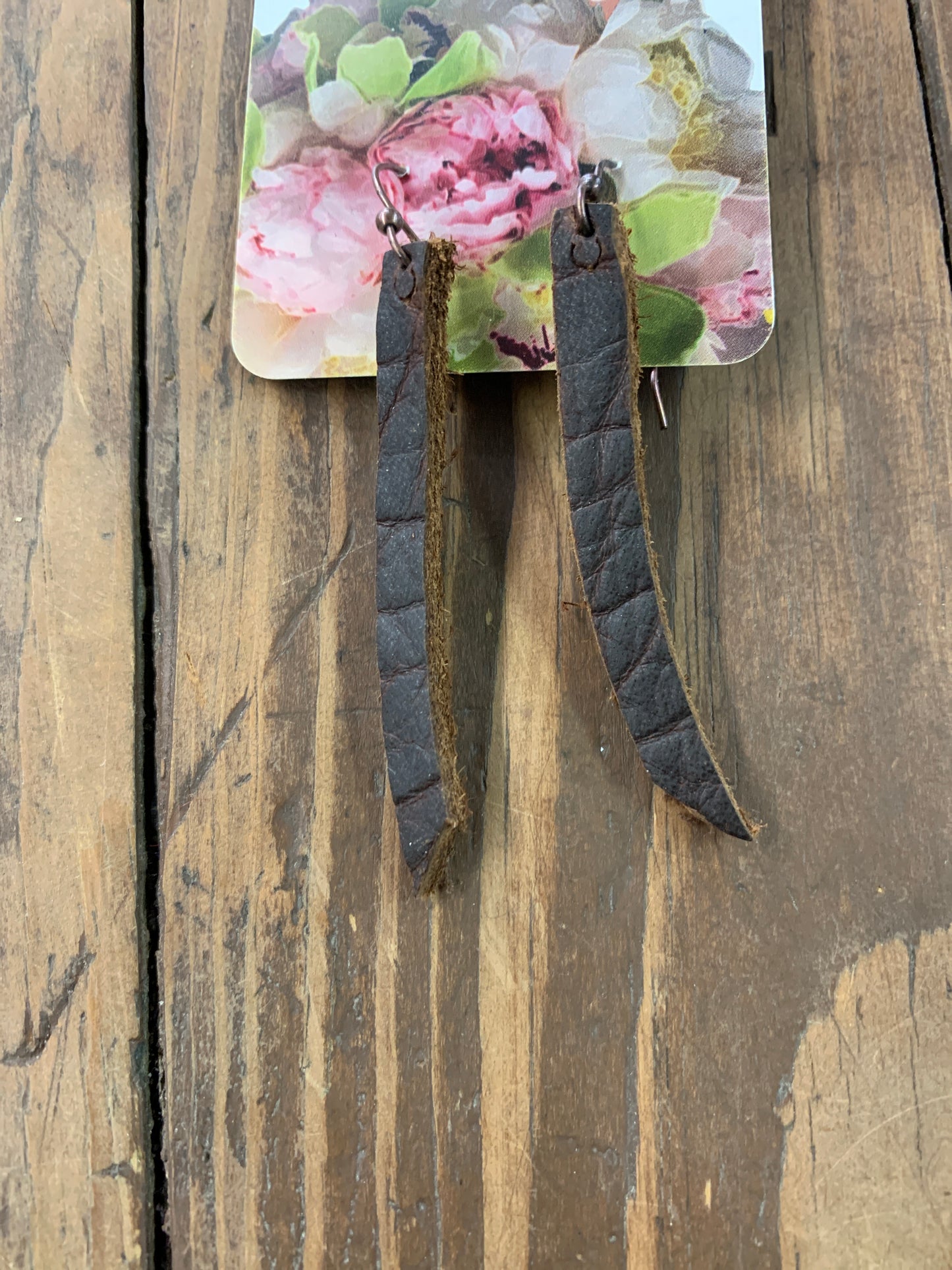 Brown leather tassel earrings