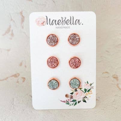 Boho neutrals Druzy Stud Earring Set 8mm 3 Pack