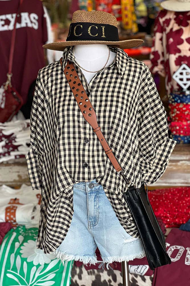 Plaid Print Button Up Oversize Blouse Shirt BBSP045