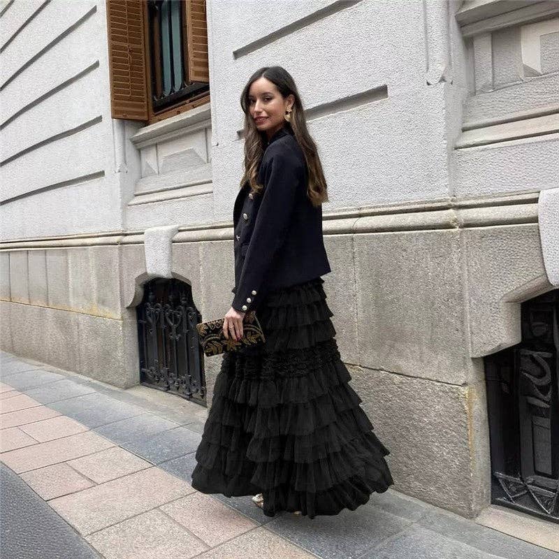 Chic Solid Color Mesh Cake Skirt