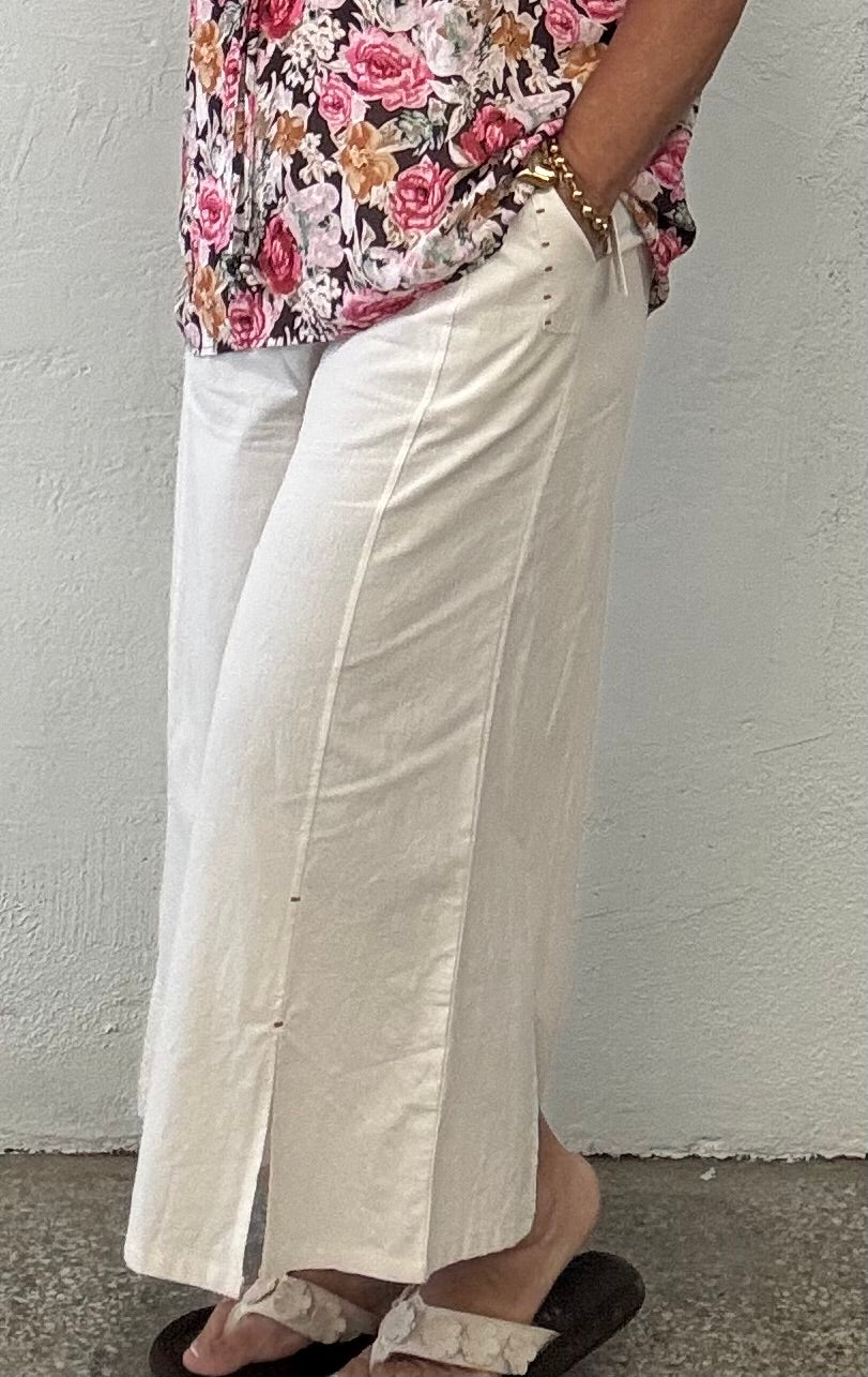 Solid Color Casual Loose Fit Nine-Point Wide Leg Pants