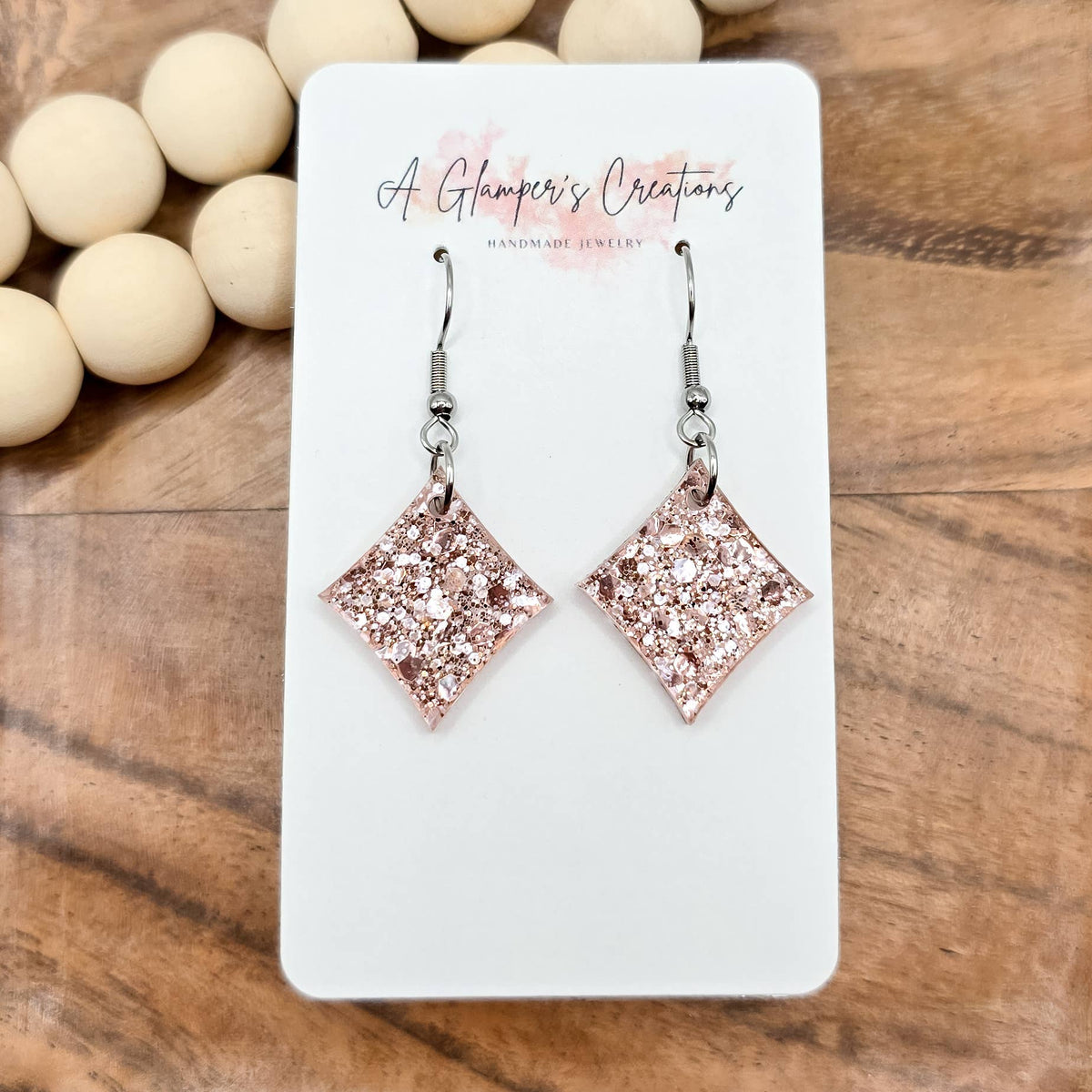 Rosegold Chunky Glitter Diamond Acrylic Earrings