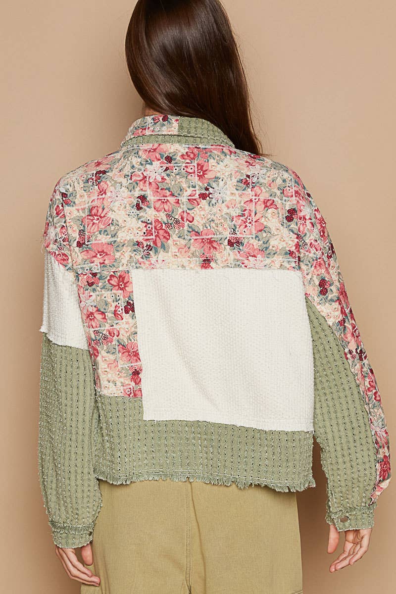 Oversize textured twill floral print jacket
