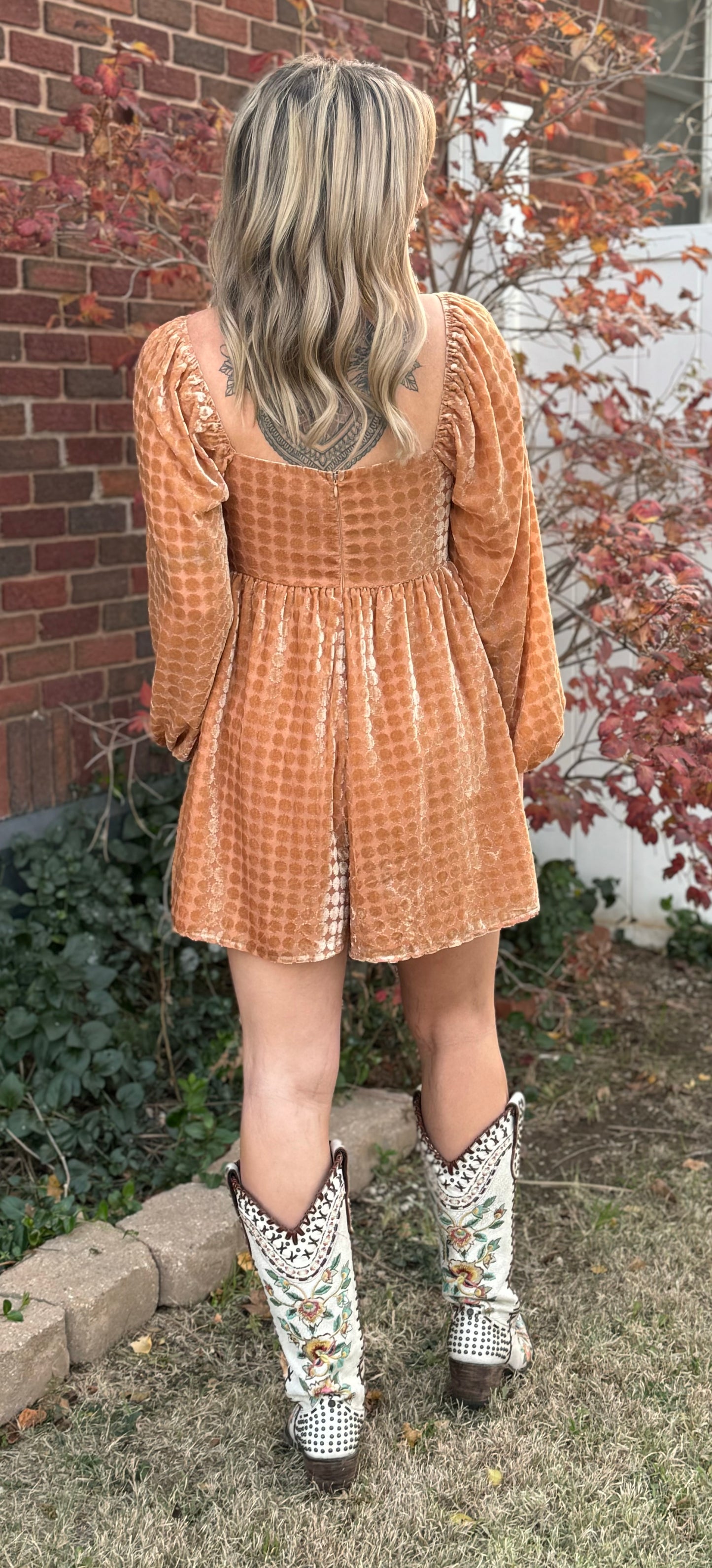 Velvet Long Sleeve Square Neck Flowy Romper