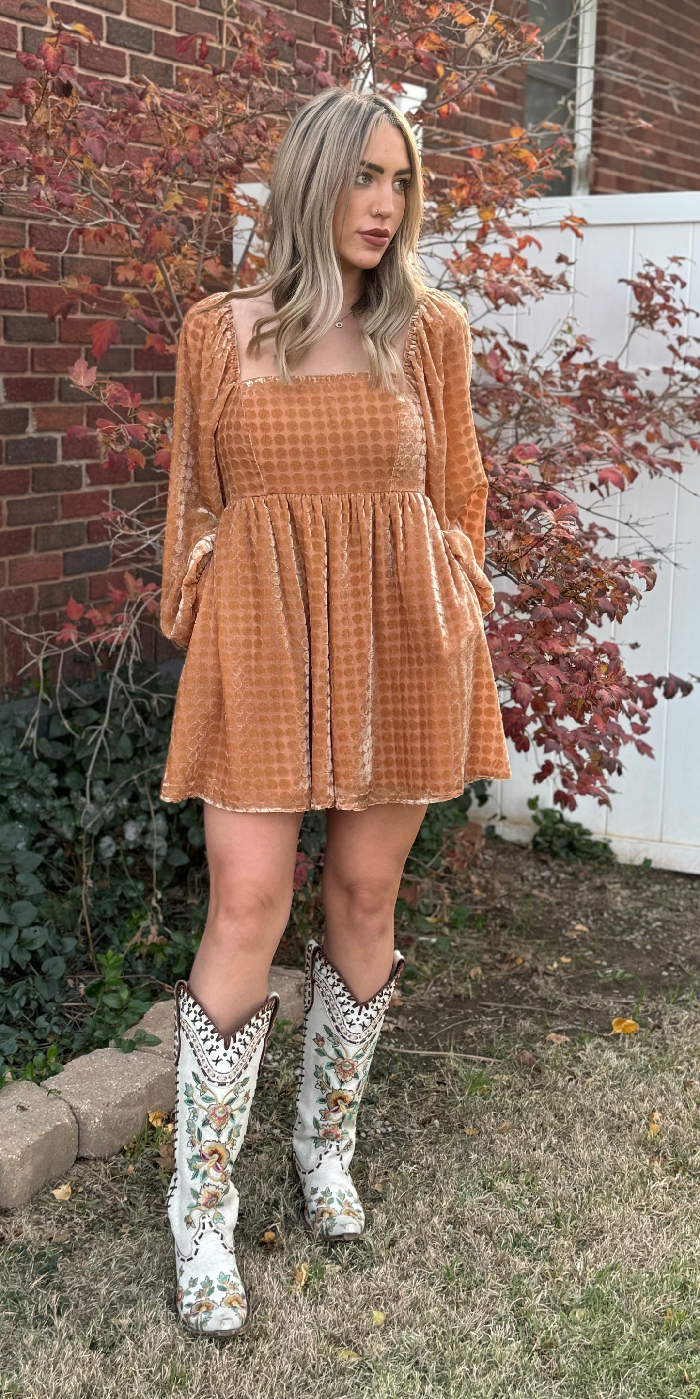 Velvet Long Sleeve Square Neck Flowy Romper