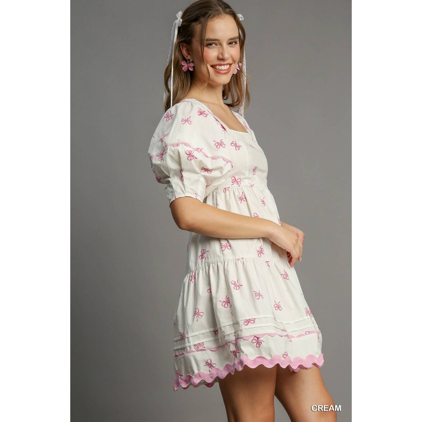 Tiered Bow Print Short Dress