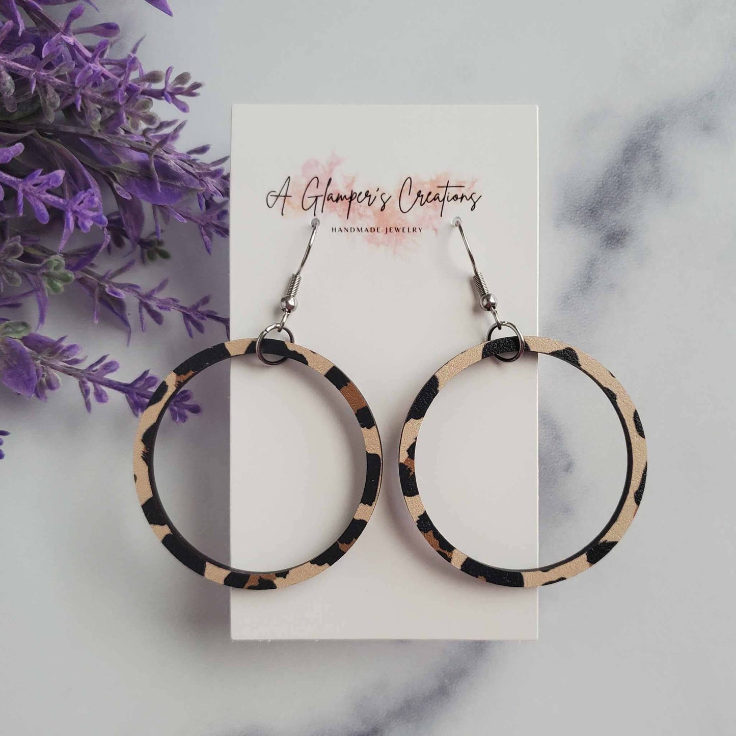 Leopard Wooden Hoop Earrings