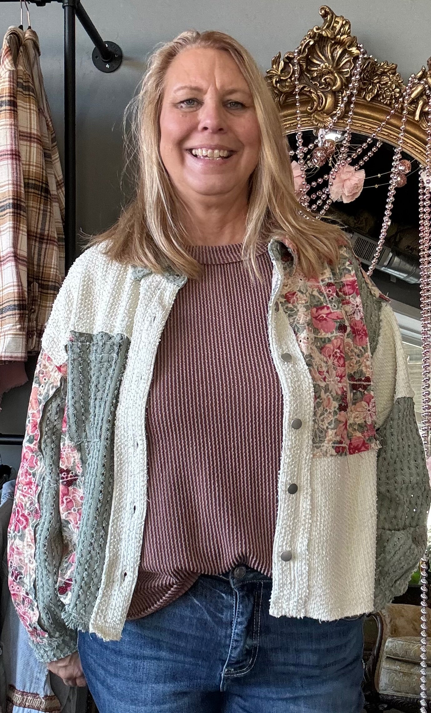 Oversize textured twill floral print jacket