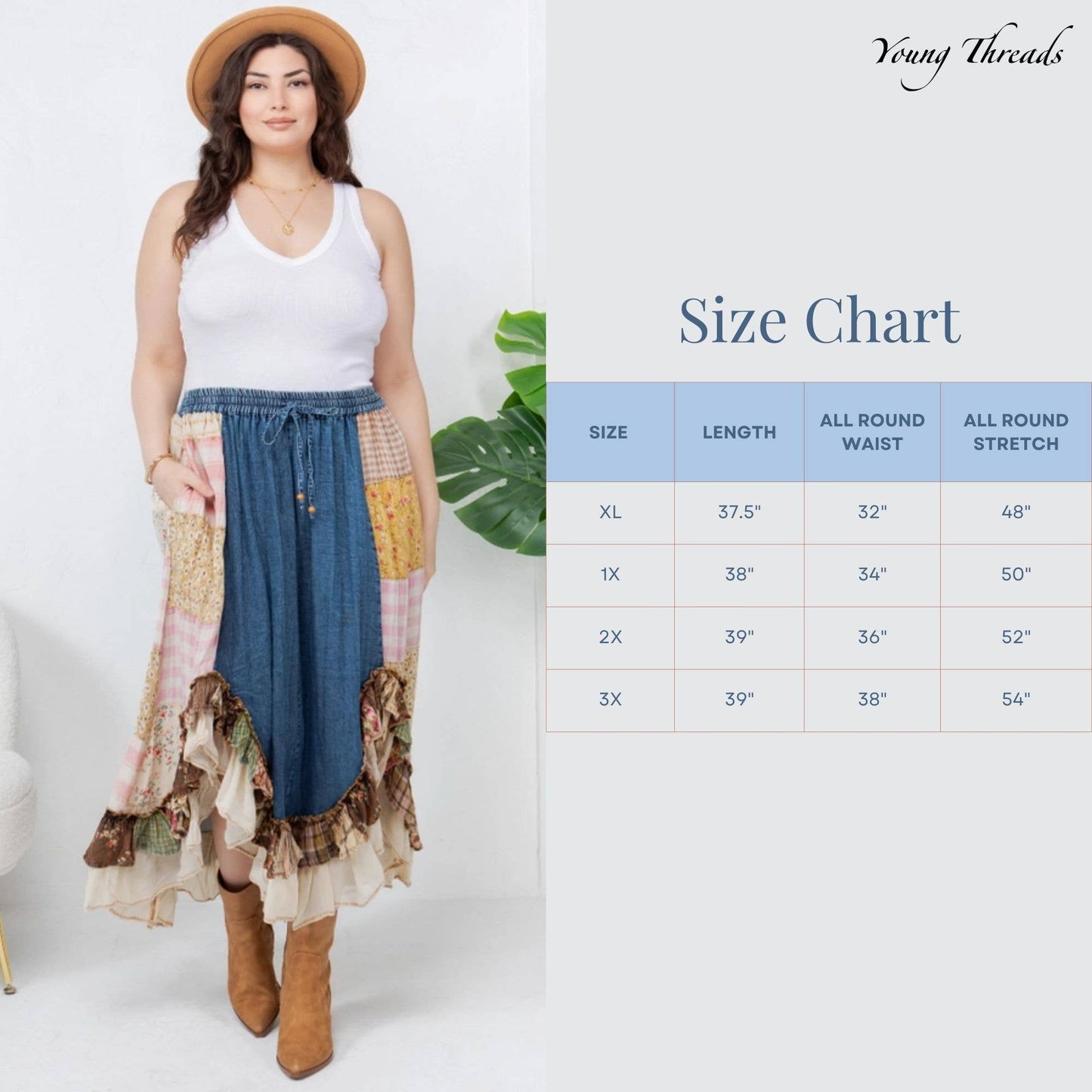 Western Boho Chic: Patchwork Midi Skirt
