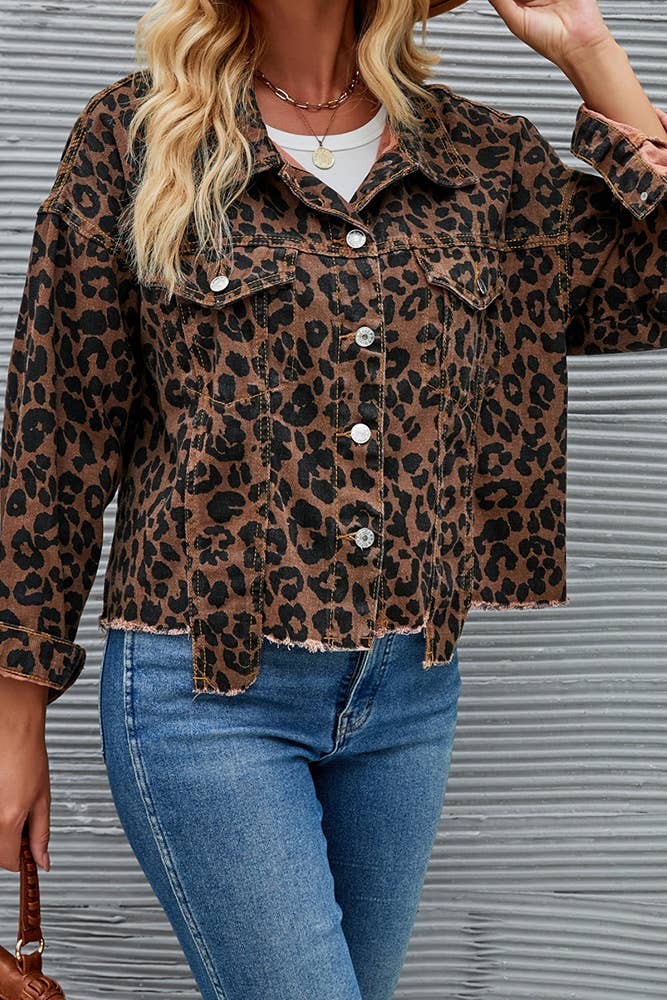 Leopard Short Denim Jacket QXX035