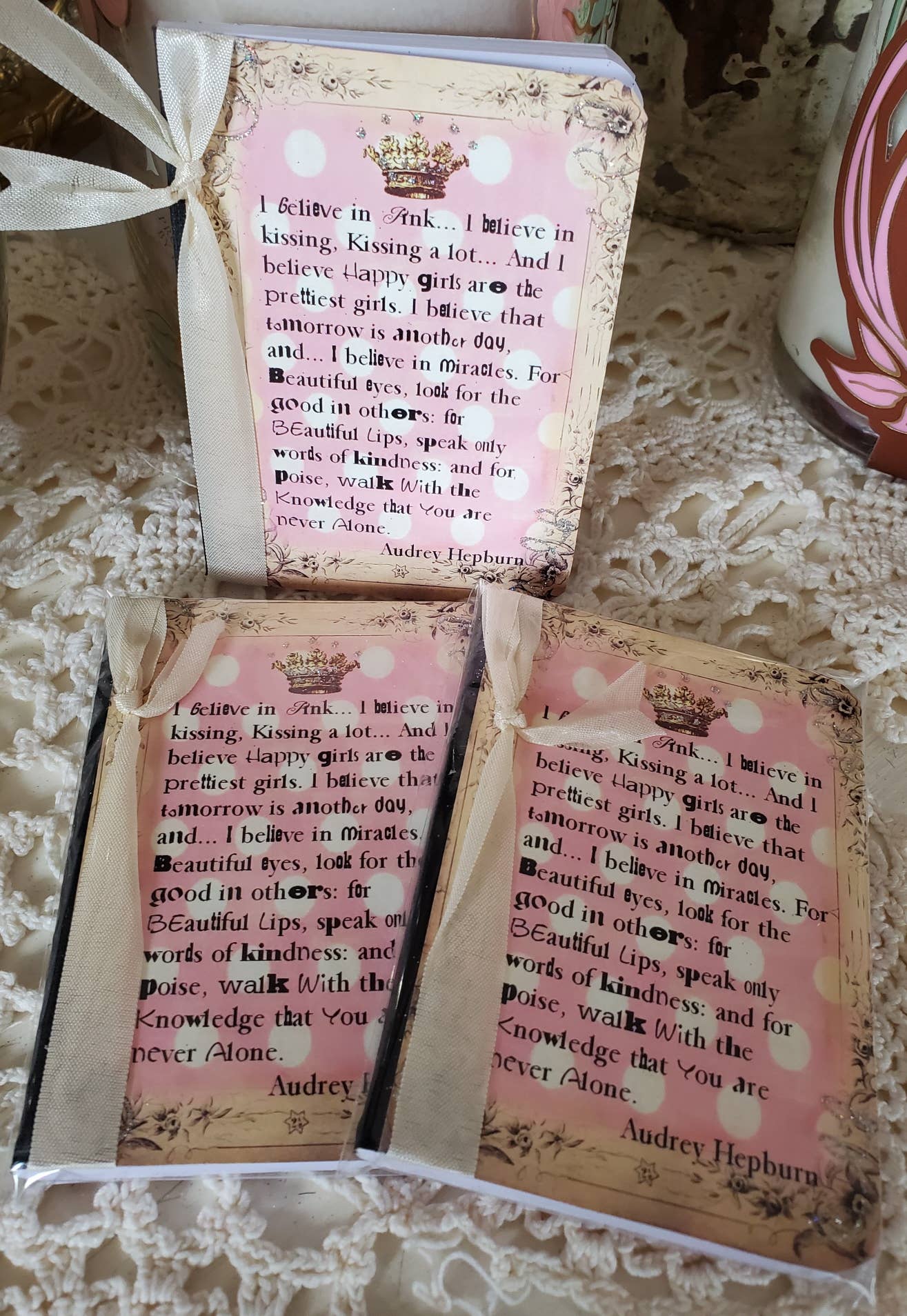 Mini Journal Notebook Audrey Hepburn Quote I Believe In Pink