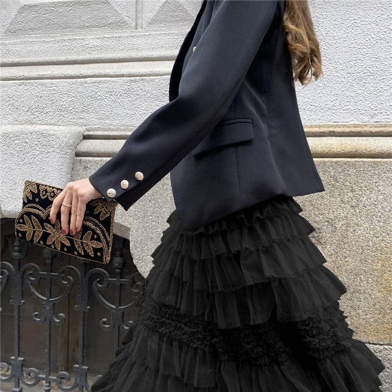Chic Solid Color Mesh Cake Skirt