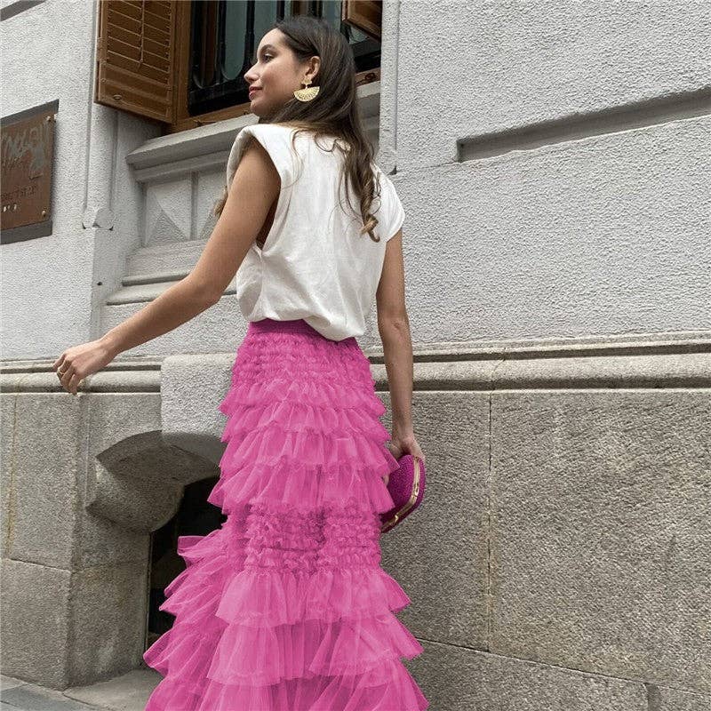 Chic Solid Color Mesh Cake Skirt