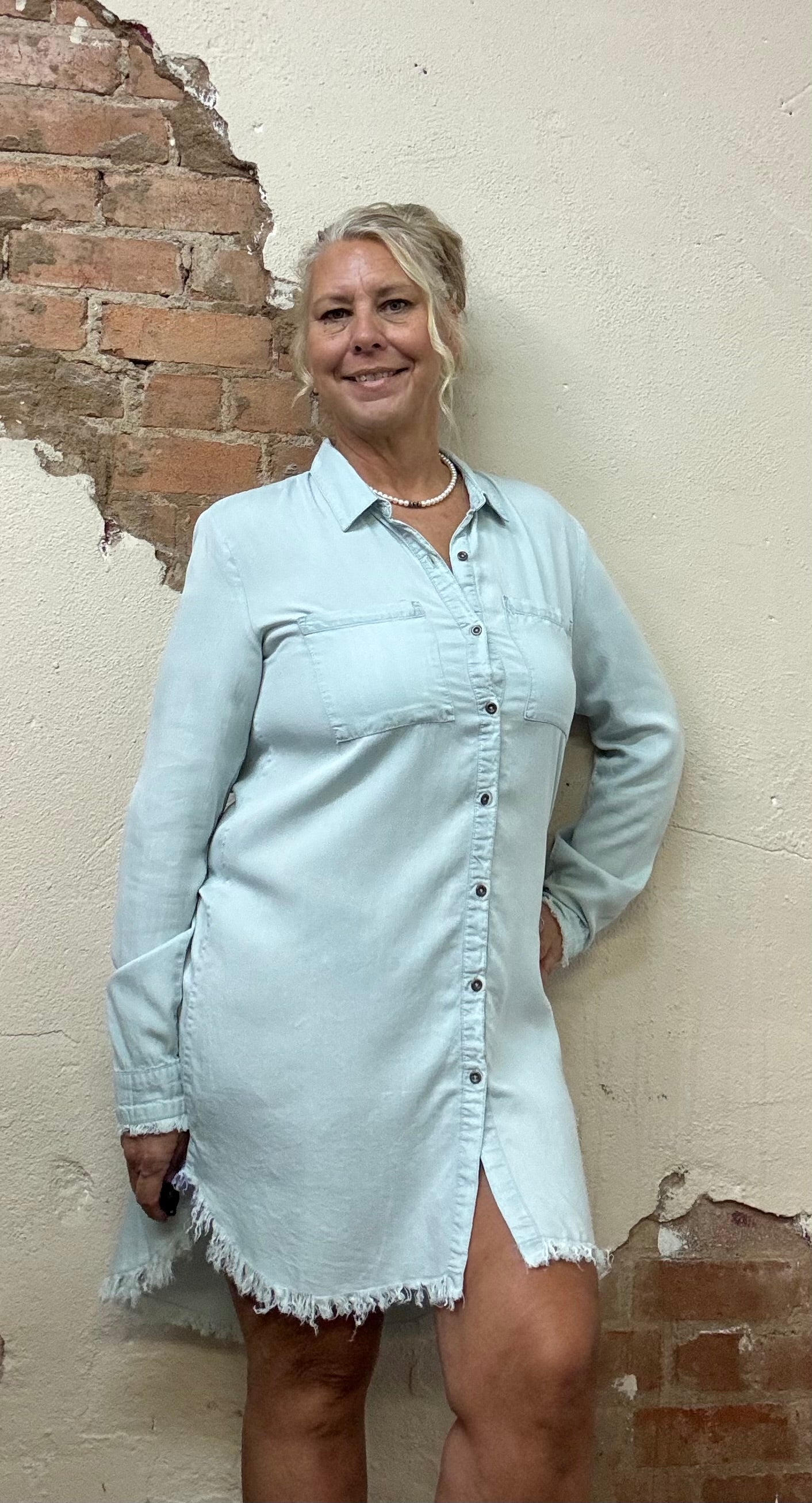 Chambray Button Shirt Dress