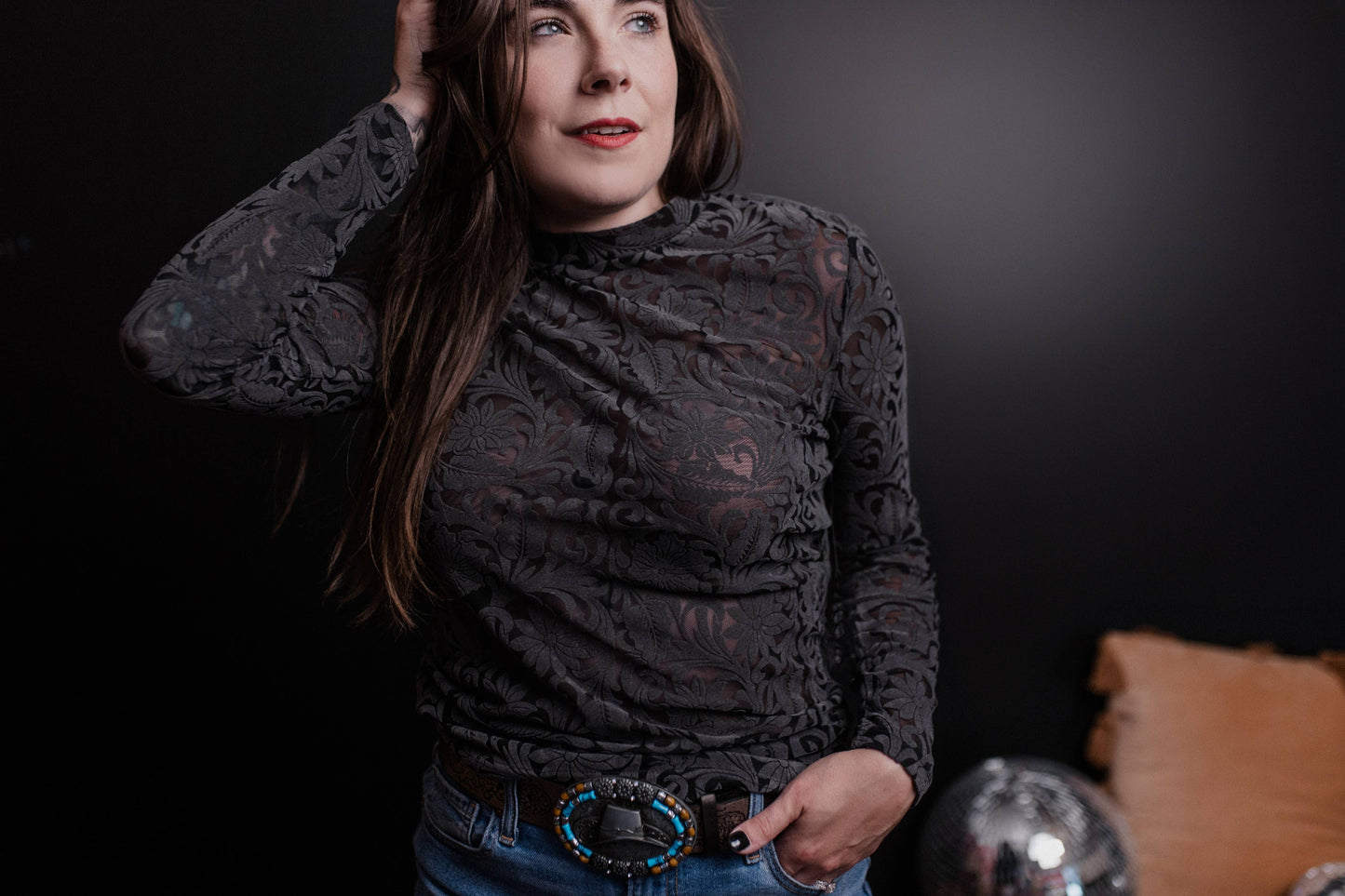 Tooled Leather 3D Printed Mesh Top - Dark Gray