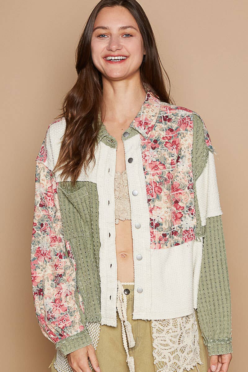 Oversize textured twill floral print jacket
