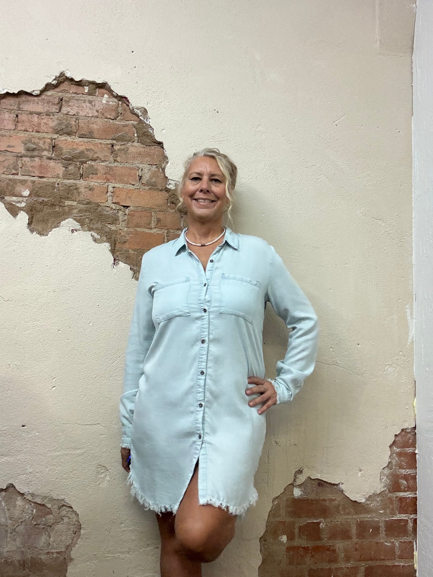 Chambray Button Shirt Dress