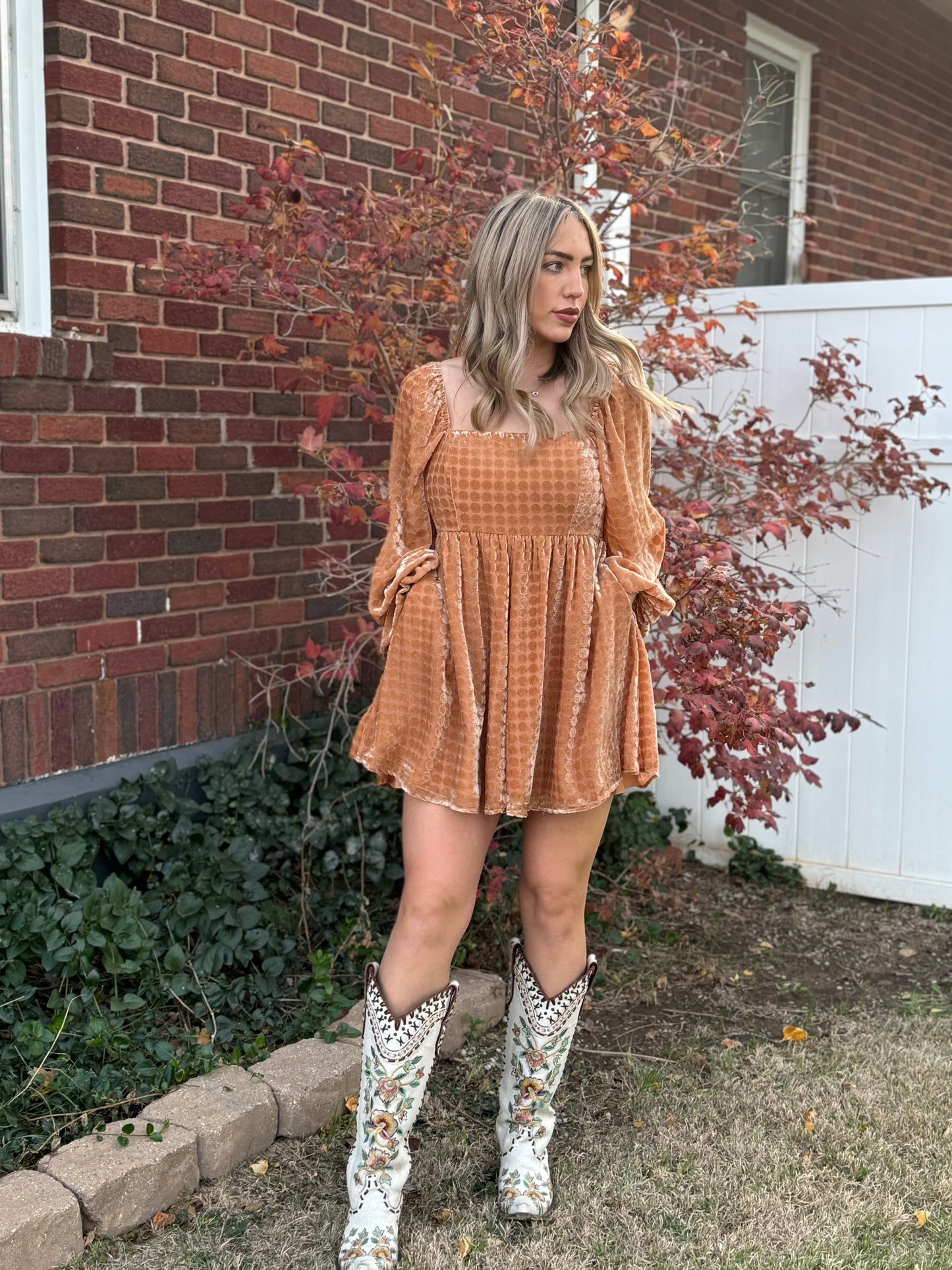 Velvet Long Sleeve Square Neck Flowy Romper